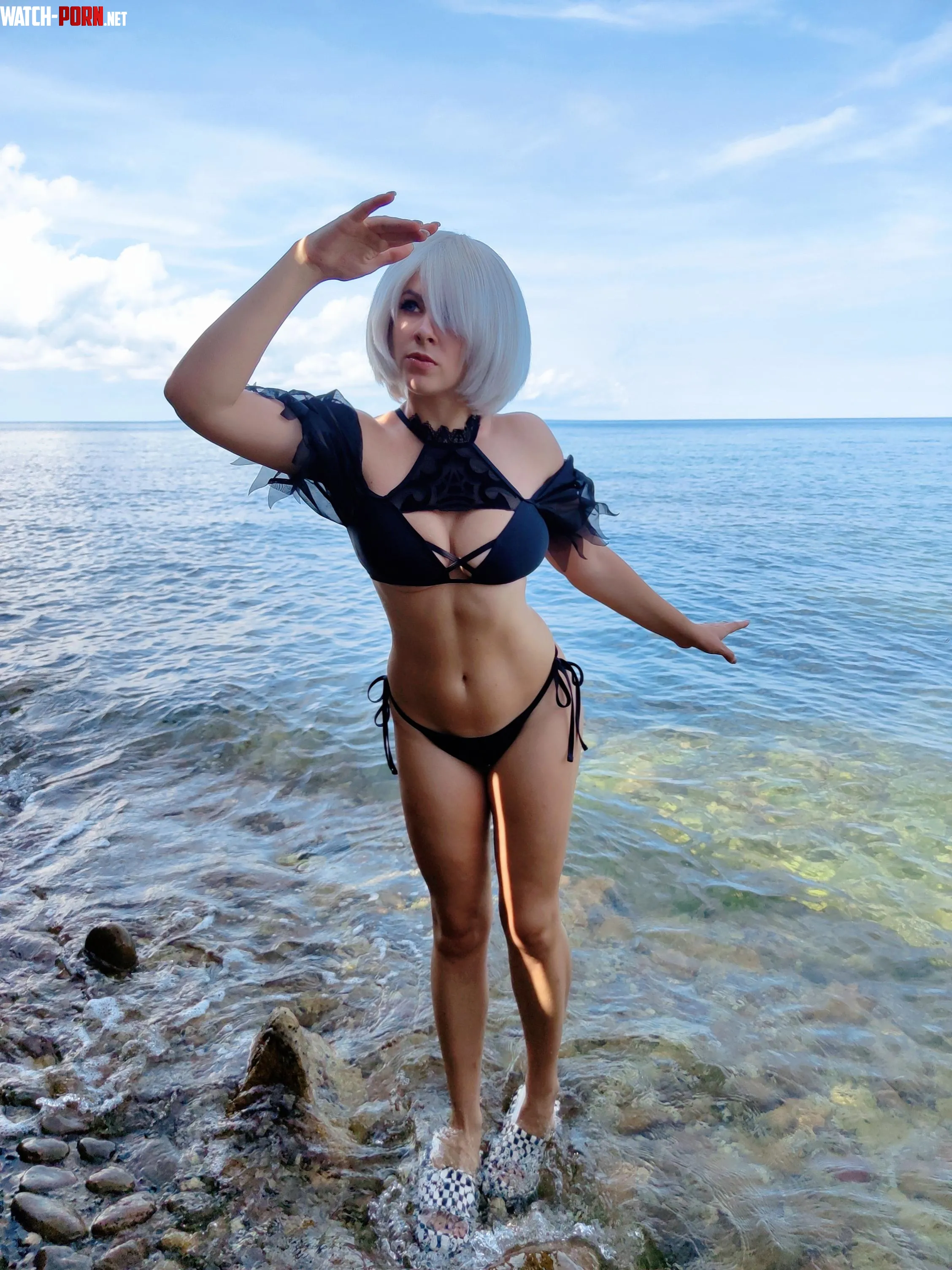 2B in bikini cosplay by Yuna Kairi by YunieSunshine