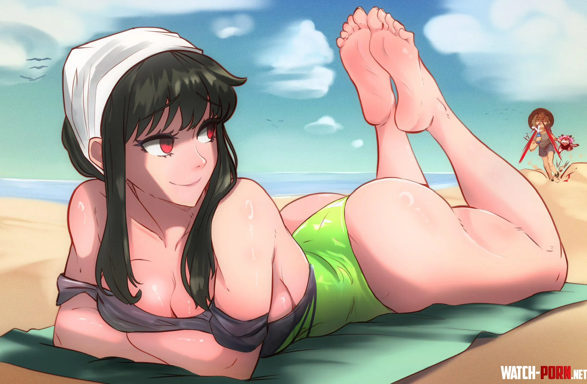 Yor needs some lotion at the beach [Spy X Family] by A_MASSIVE_PERVERT