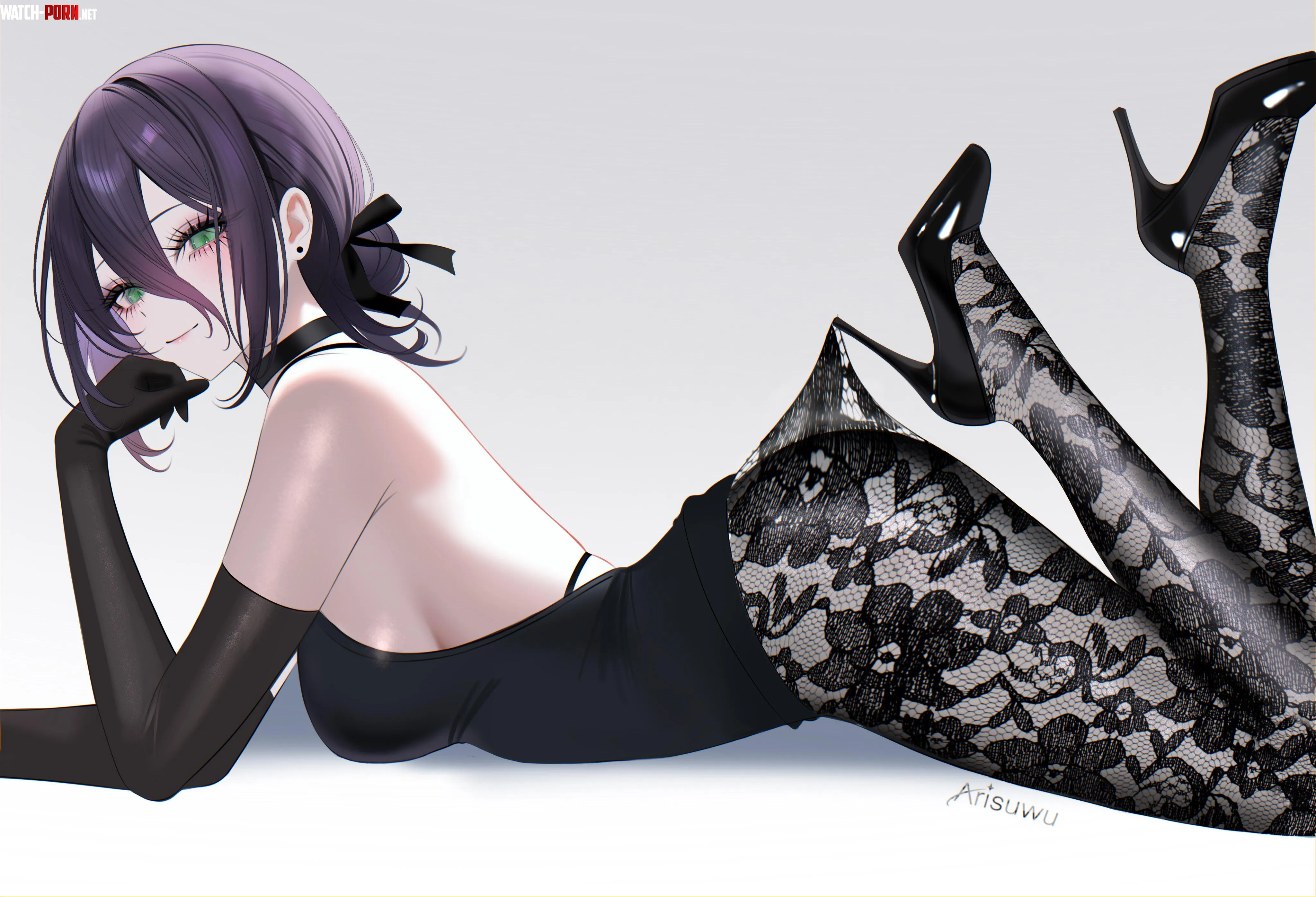 Reze in black gloves and floral print pantyhose (Arisuwu) by elegantloveglimmer