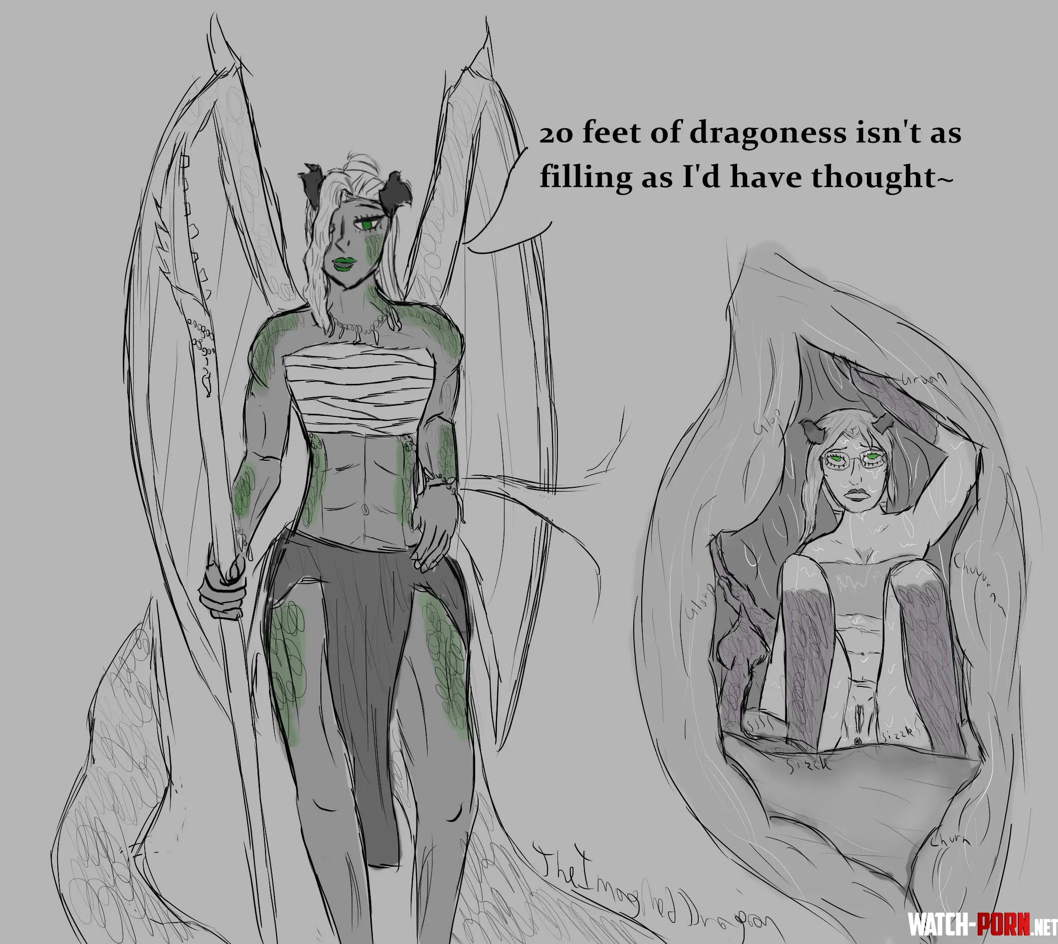 {image} 20 Feet of Dragoness [M/F, hammerspace, unwilling prey] (Art by me, OC by BrainFood(prey) and I(pred)) by The_Imagined_Dragon