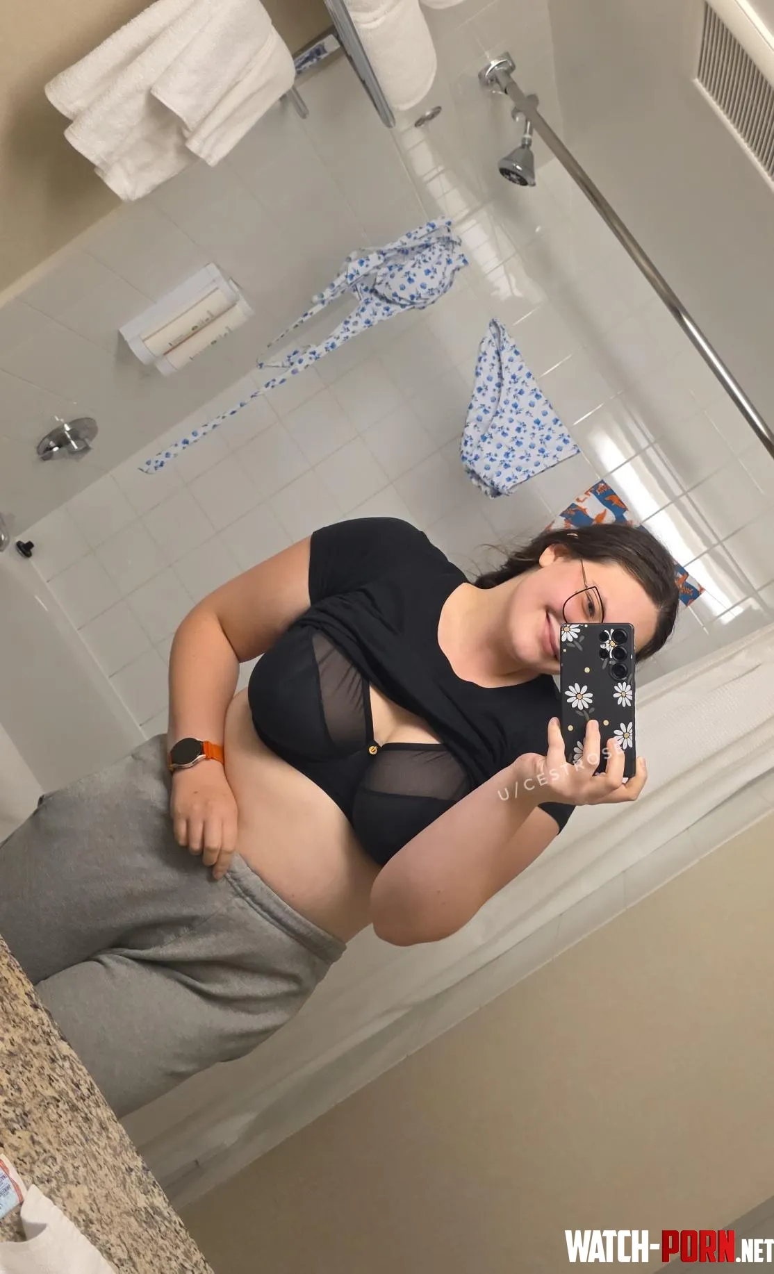 Mom bra in a hotel bathroom by cestrose