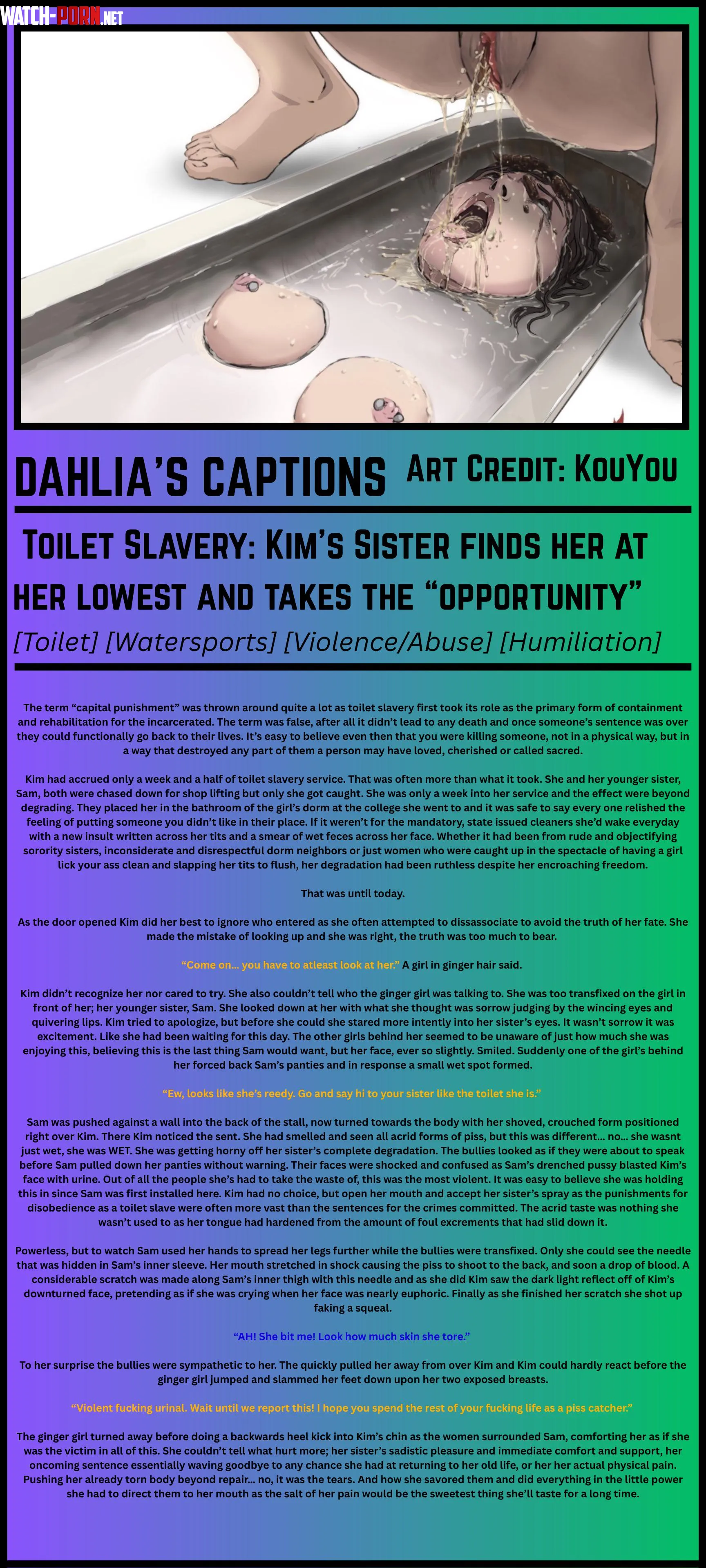 Girl find’s her sister at her lowest and takes the “Opportunity” [Toilet] [Watersports] [Violence/Abuse] [Humiliation] by God-Dahlia