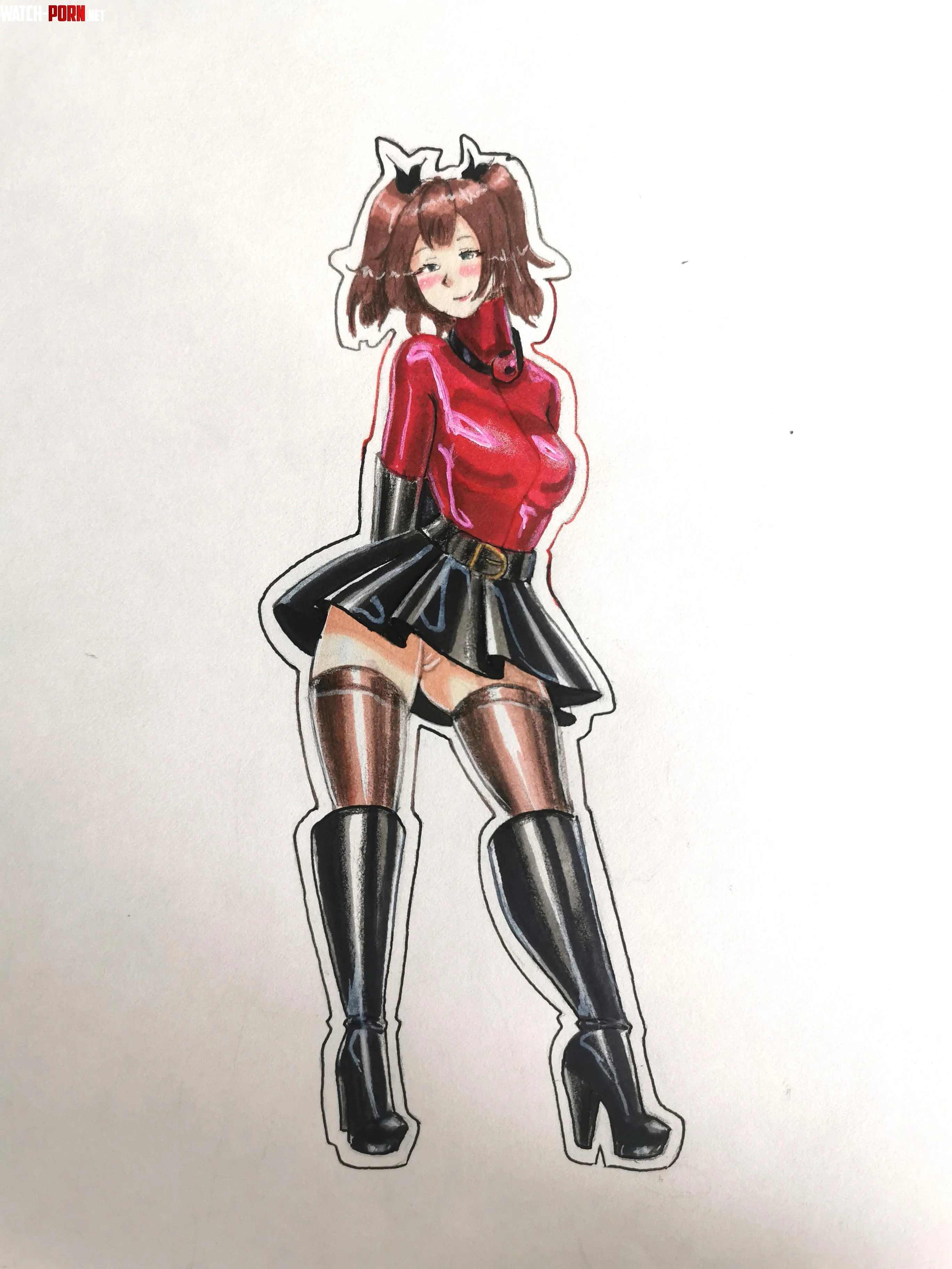 Latex outfit, armbinder, and a gag ready to be fastened by User1_exe_