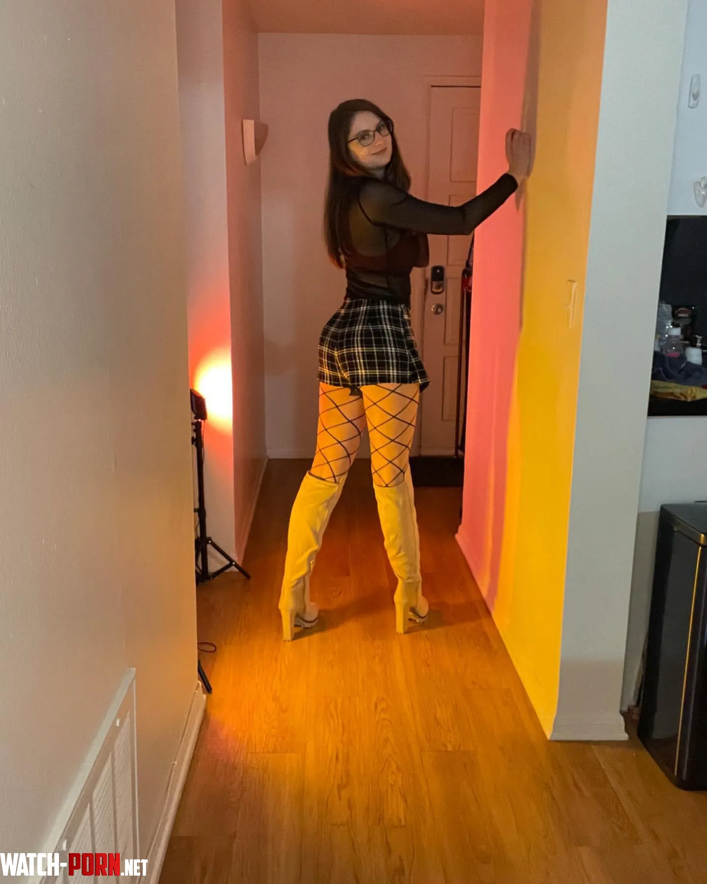 Who’s a fan of sheer tops, platted skirt and fish nets by Lower_Dog8280