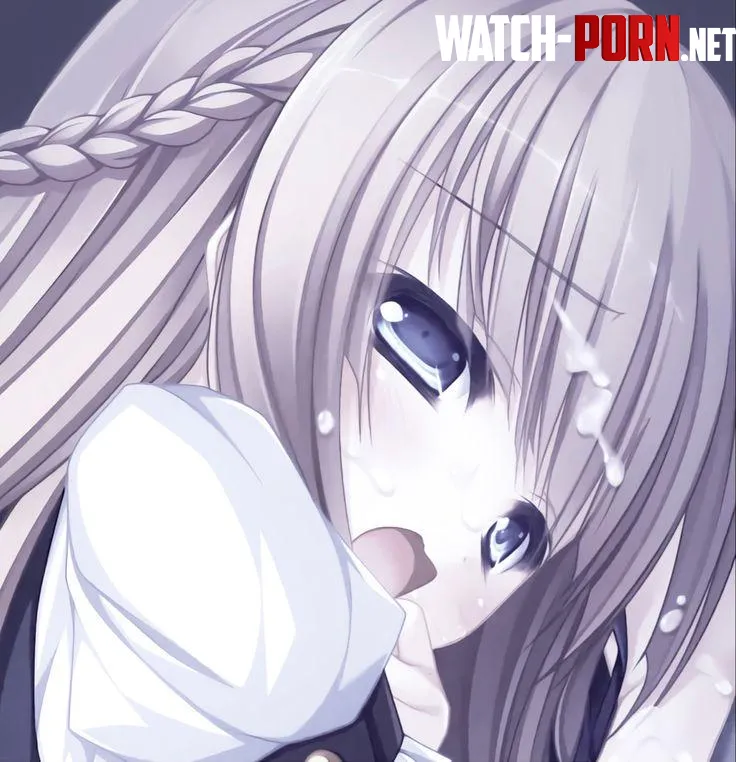 LF Color Source: 1girl, blue eyes, braid, choppy bangs, close-up, cum on hair/cum in hair, face, facial/cum on face, hand to own mouth, light brown hair, looking back, open mouth, purple hair, sidelocks, white shirt by HentaiSource_Archive