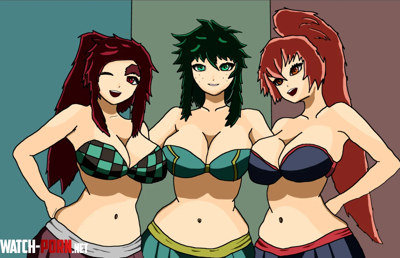 Deku, tanjiro and yuji gender swap (art by me) by Top-Stomach-3357