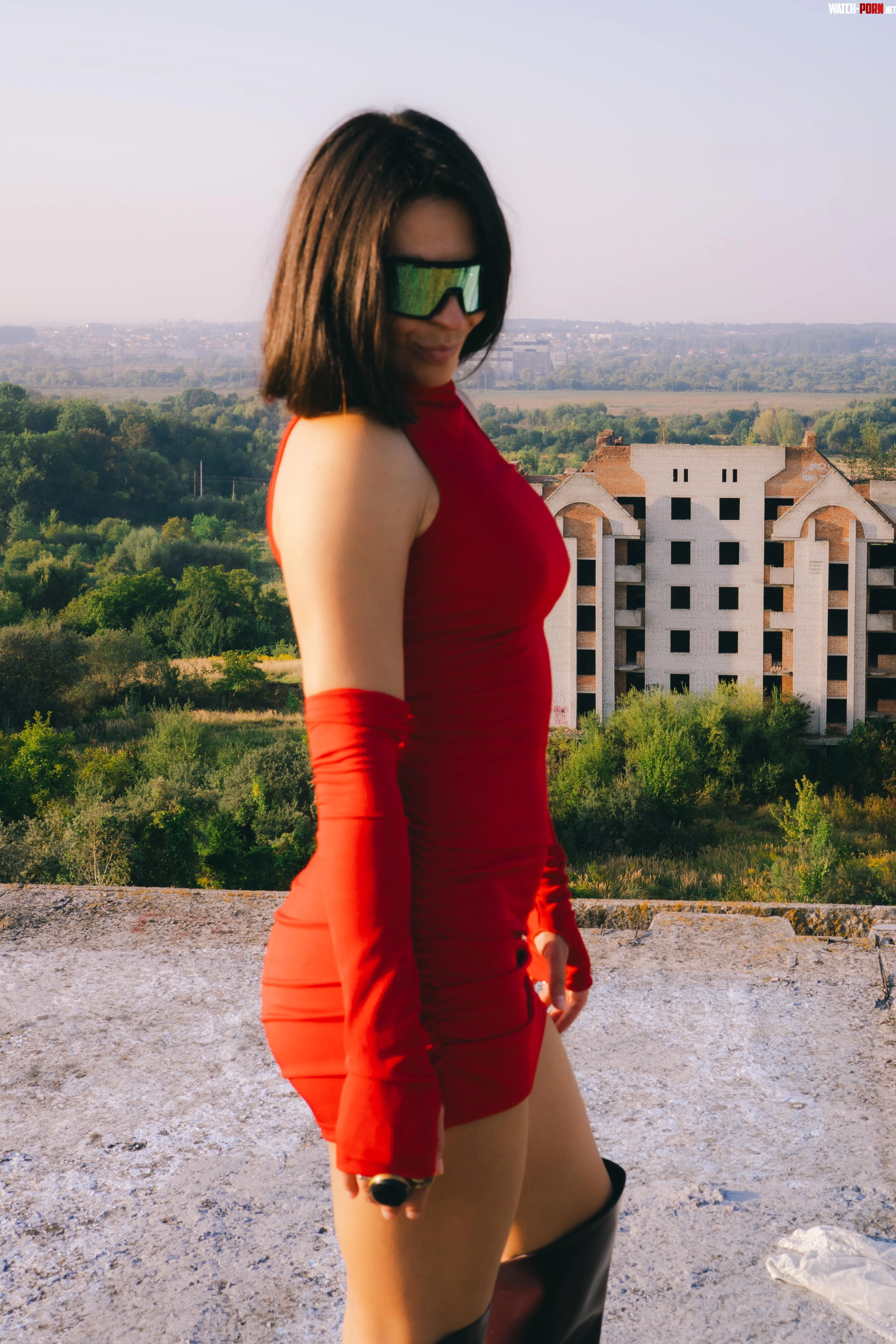 Red tight dress on wild sexy milf by OutdoorExplorerr