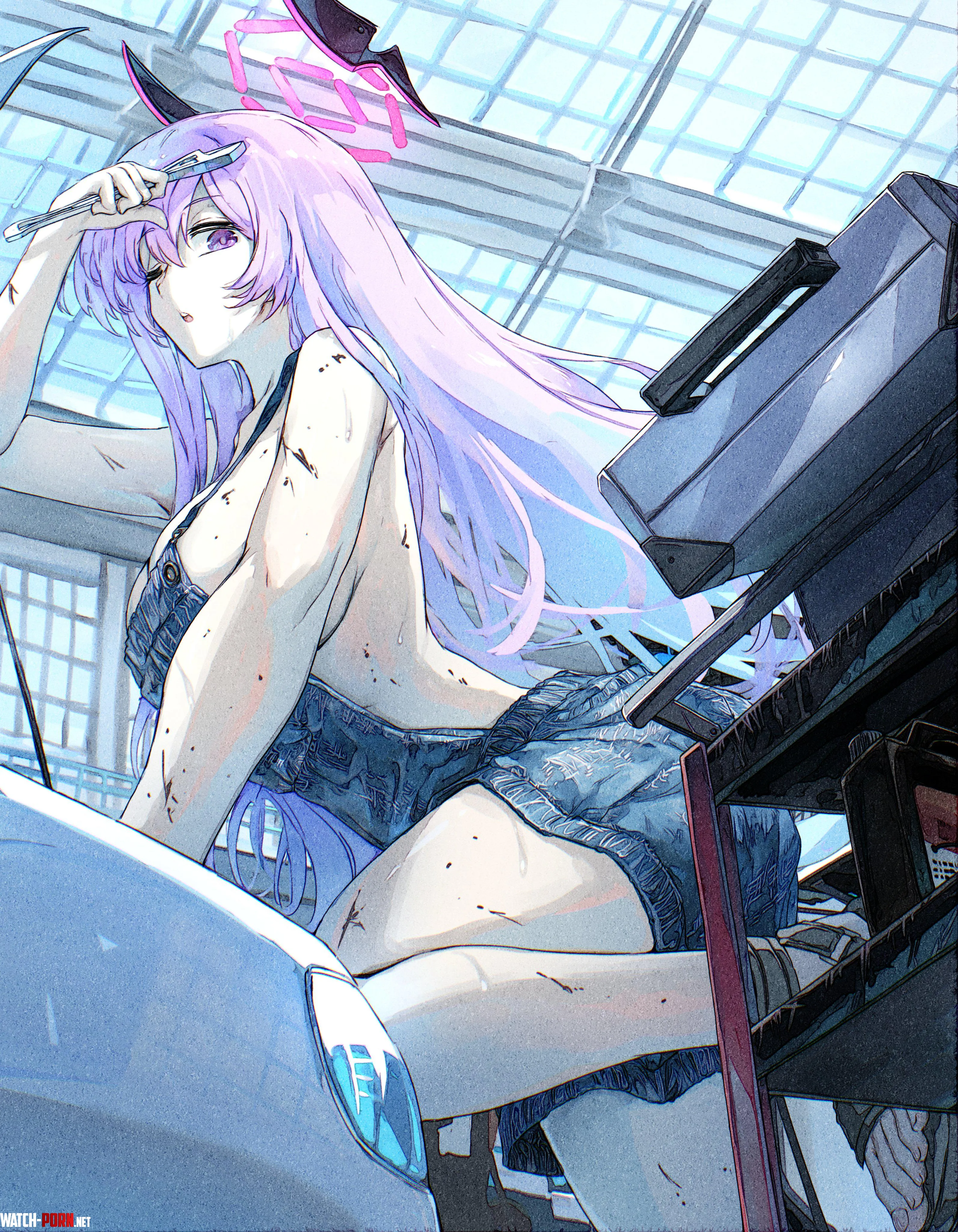 Utaha working on a car (sunnysideup) [blue archive] by Da_Darius