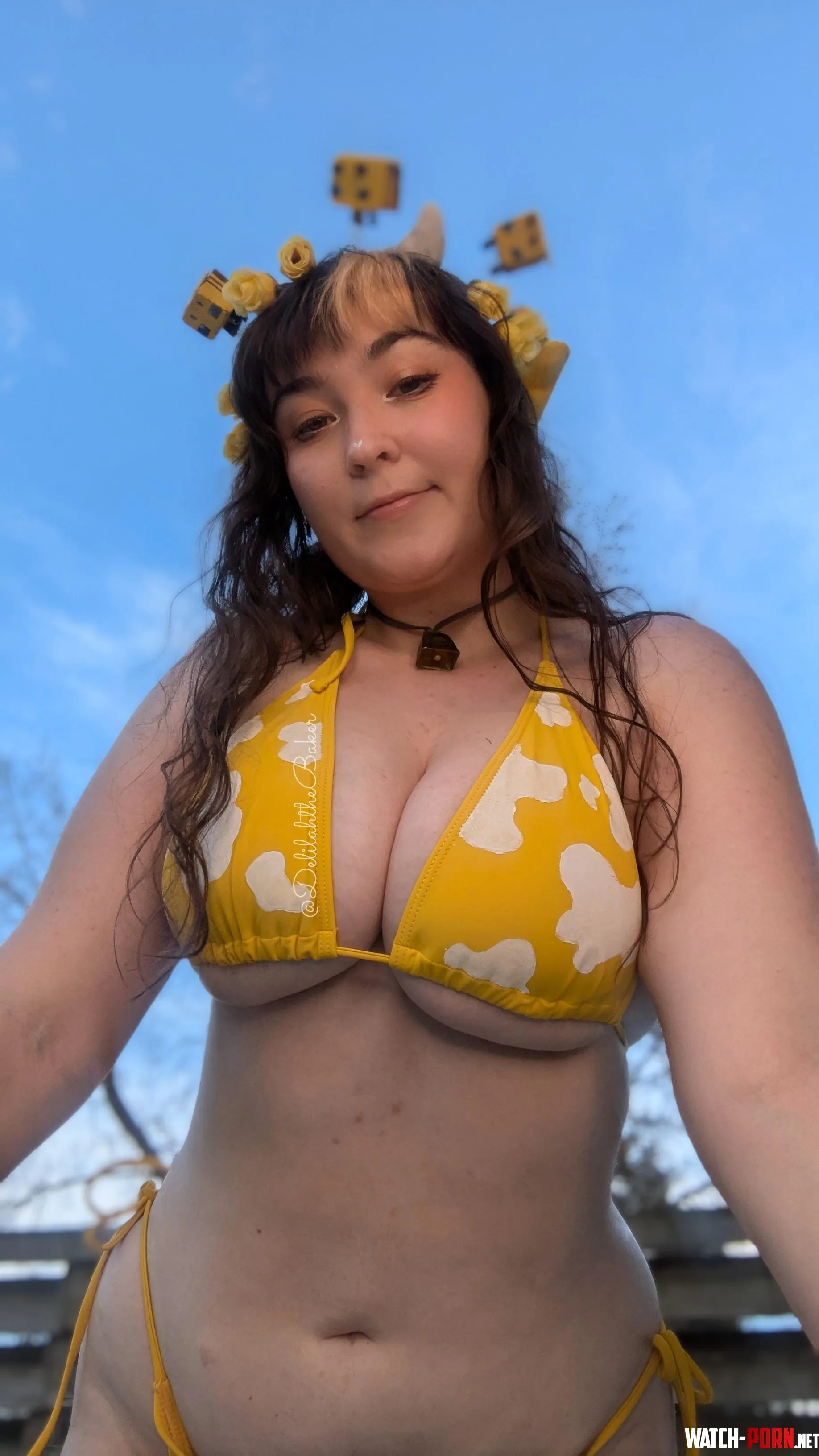 Cow bikini in the hot tub by DelilahTheBaker