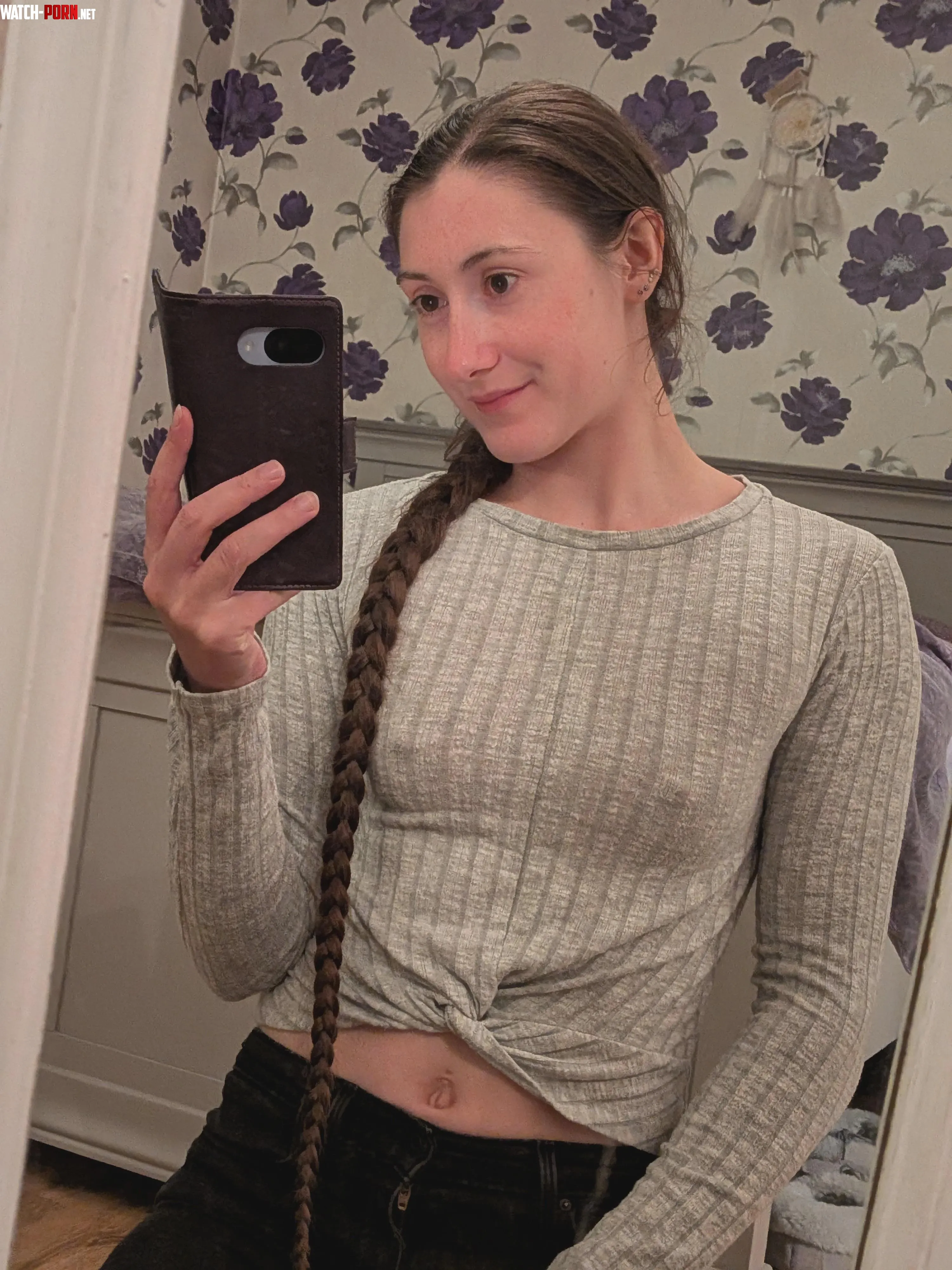 Grey knit doing very little to keep the secret by SirenSasha_336