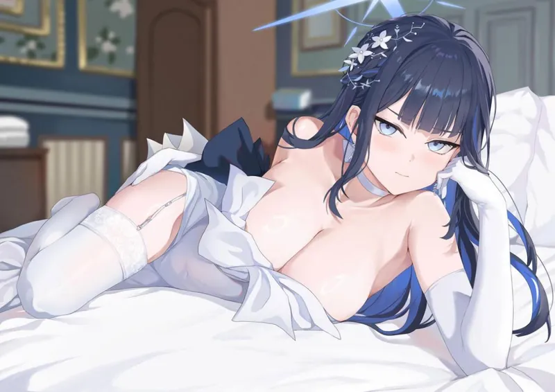Thumbnail Saori laying in bed [Blue Archive] by Delonab
