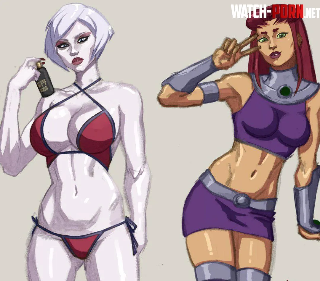 Starfire & Elise Sketches (Kataaoyoc) [Teen Titans] by CheekyHalowx