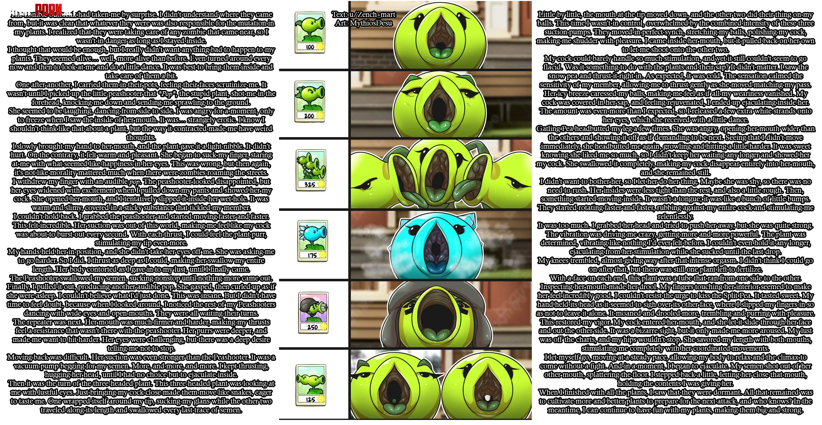 Gardening seems to be the most useful skill in the zombie apocalypse [Blowjob] [Irrumatio] [Assisted blowjob] [Non human] [Plants vs Zombies] [Cum in mouth] [Peashooter] | Art: MythiosDesu by Zench_mart