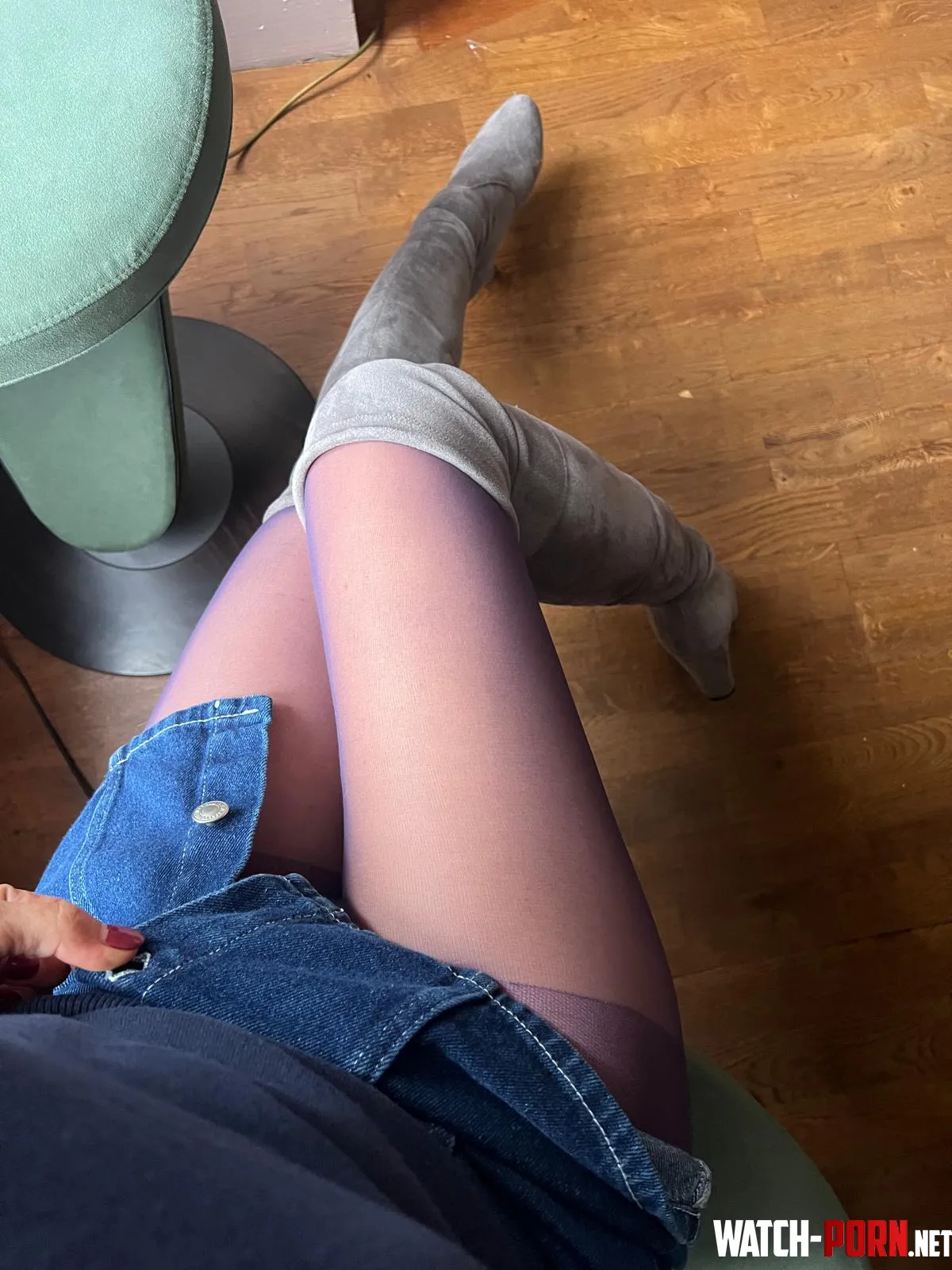 sitting elegantly at my desk in my thigh high boots by MalinaWhispers