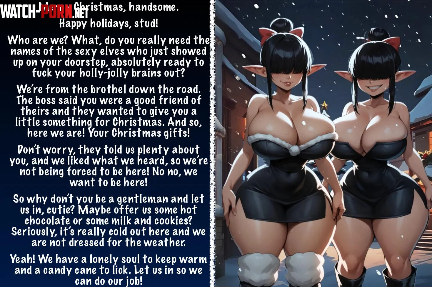 A Christmas present to remember [elves] [prostitutes] [imminent sex] [Ho ho ho] by Sir-M-Oxlong
