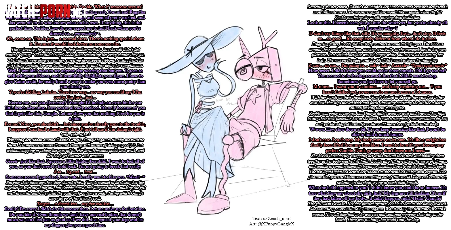 A totally normal Beach episode [Abstragedy] [TADC] [Handjob] [Fingering] [Creampie] [Gender neutral] [Domination Loss] [Gangle x Zooble] | Art: @XPuppyGangleX by Zench_mart