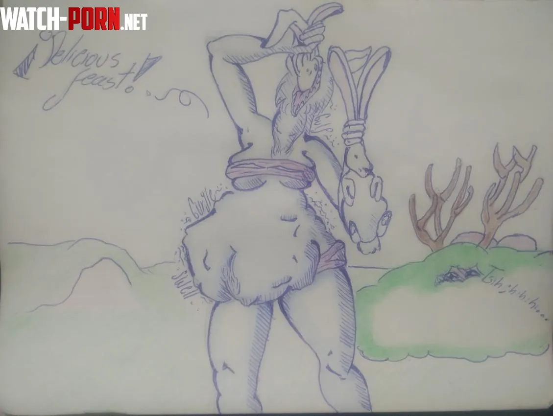 {Image} Female wolf eats a rabbit family by OC {oral} {female pred} by Complete-Bet-600