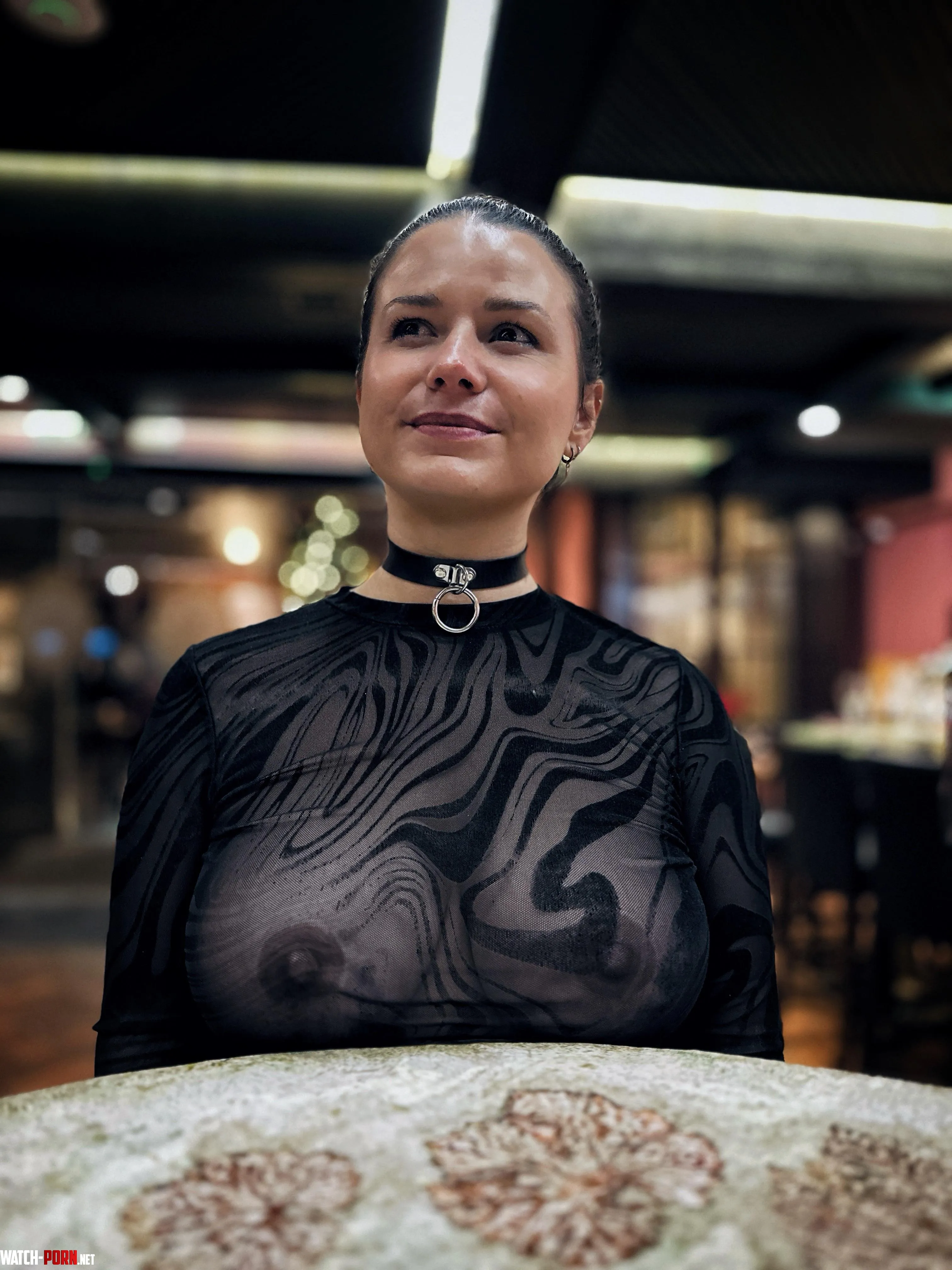 You like this sheer top when I wore out for coffee, so went out for dinner in it tonight to show off at a wine bar. by FreelyKaty_xx