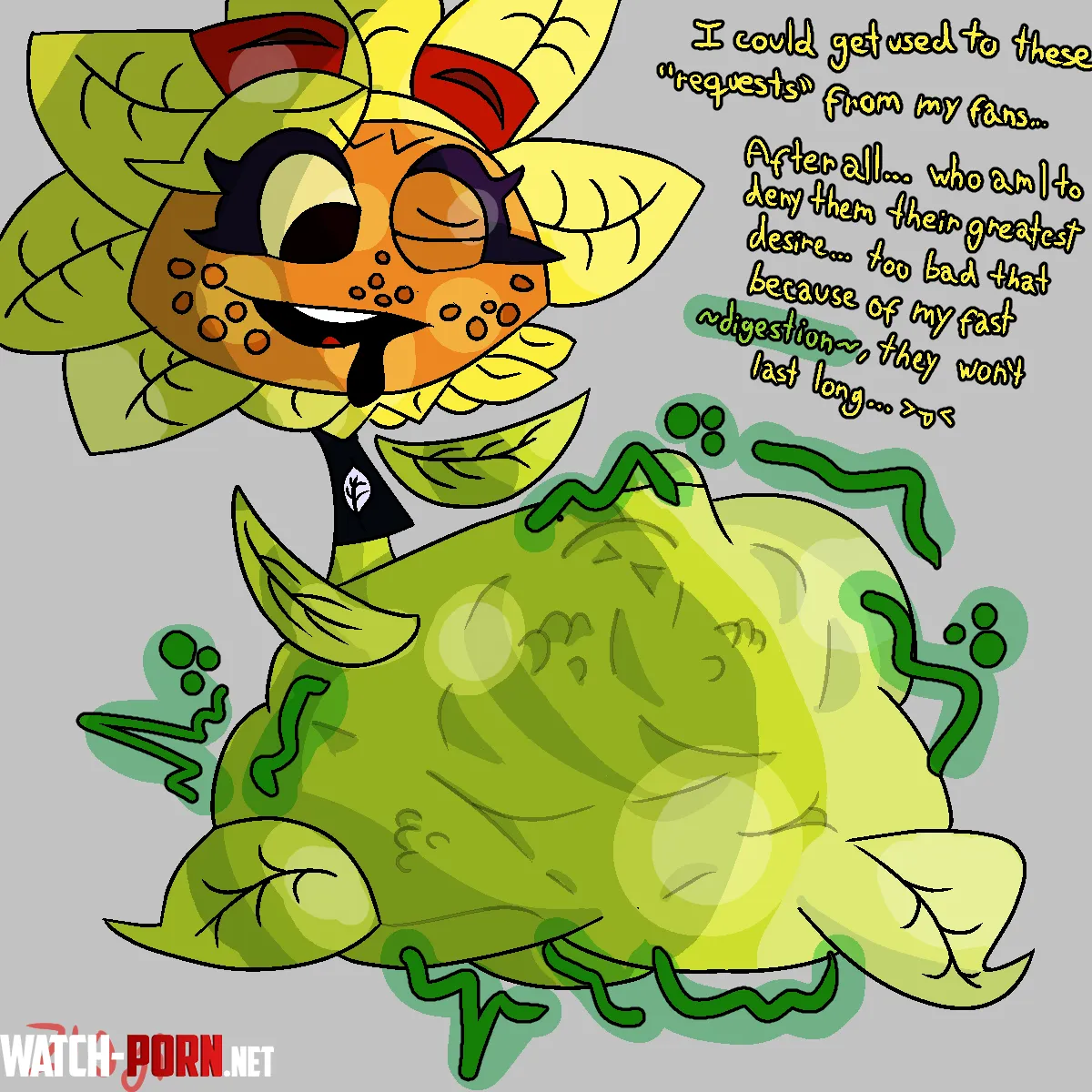 {image} Plant food~ [sunflower/PvzHeroes/Female Pred/Human Prey/Digesting] by SnooMuffins4052