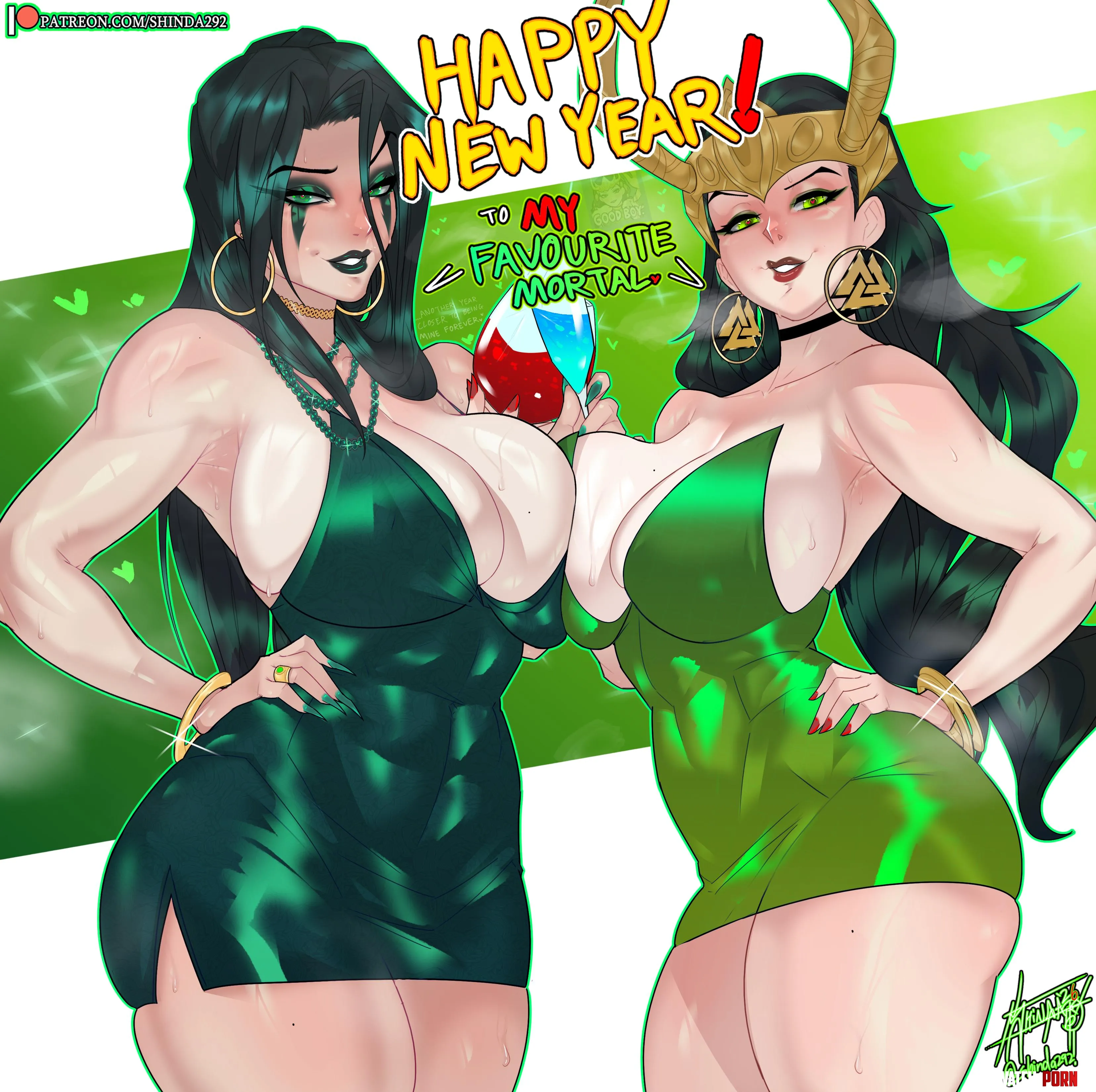GothMommies Hela x Lady Loki wishing You a Happy New Year! (Shinda292) [Marvel Rivals] by Shinda292