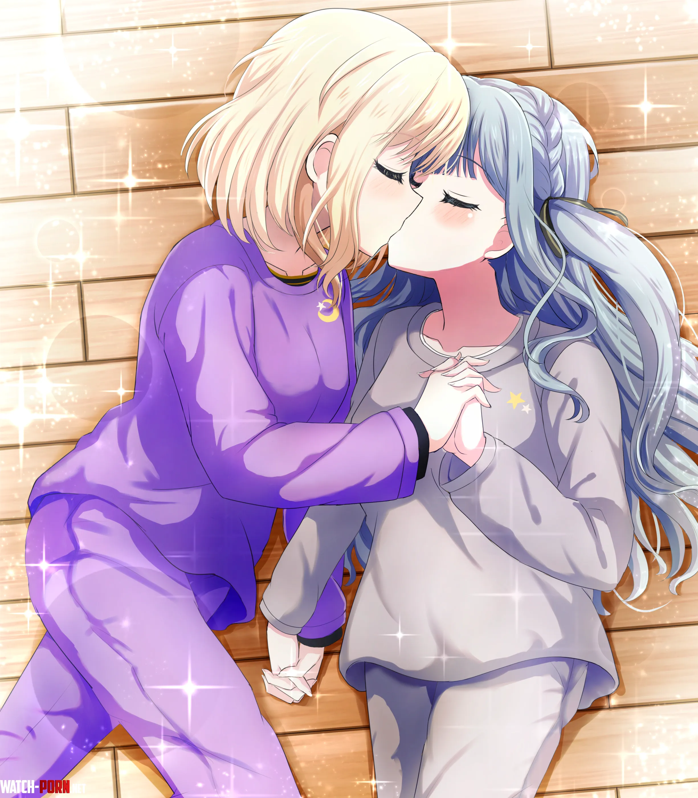Uika cuddling, kissing, and holding Sakiko's hand [BanG Dream!] (†ミトユウキ†@百合ゲー製作中) by MartyrOfDespair