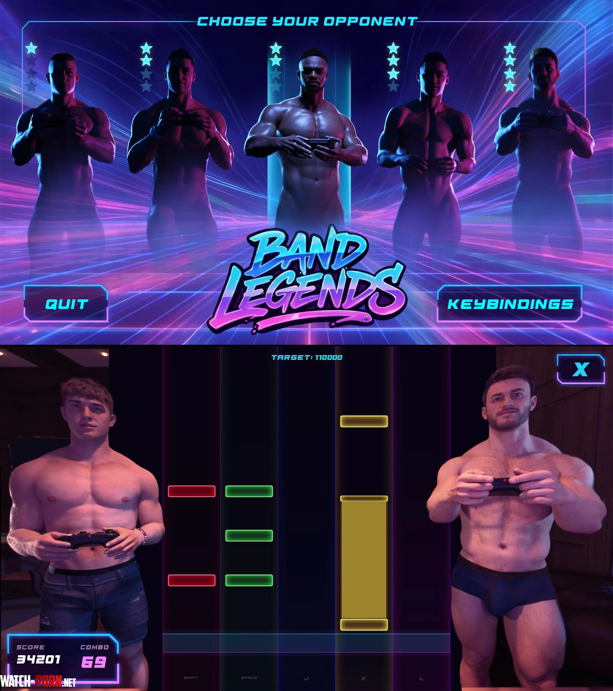 Want to undress some sexy hunks? Beat them in the rhythm mini-game. by CodyFordArt
