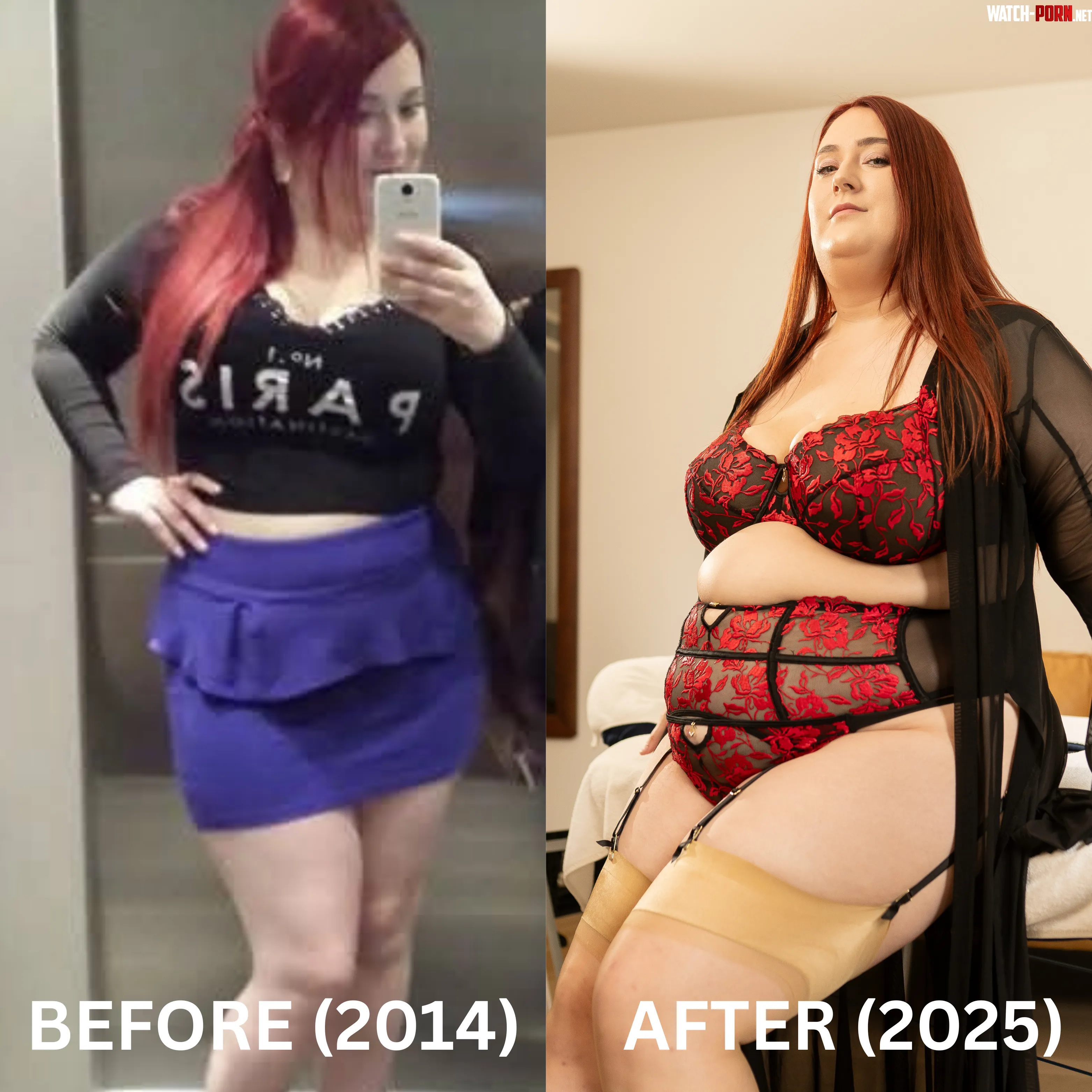 I really dug through the archives for the first picture. Here's me at a slim size 10 on the left and the right is me at a rotund fuckable size 22. by AveryFires