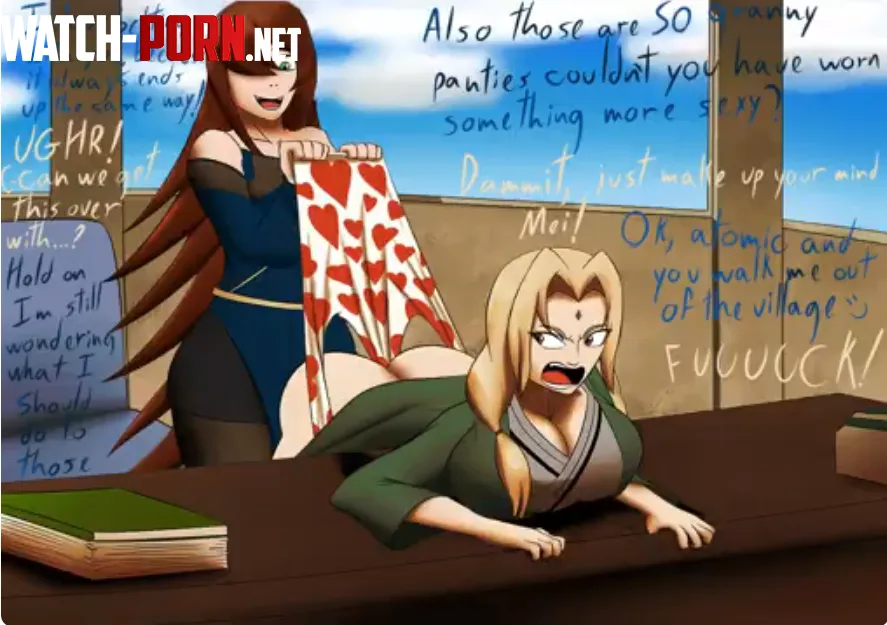 Mei Terumi giving Tsunade a wedgie to humiliate her because she lost a bet (@thekillerwc1) by Fair_Championship471