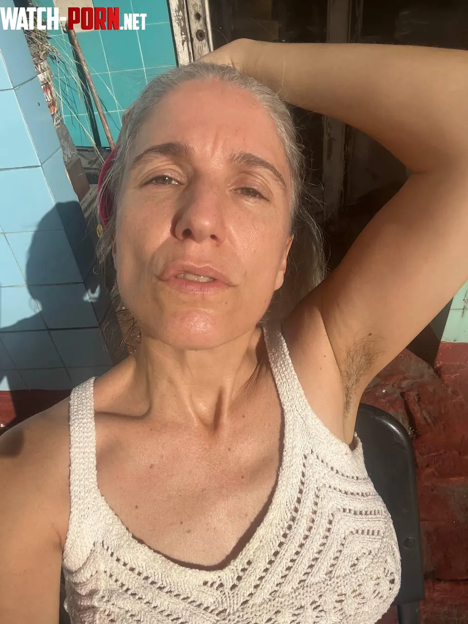 a natural milf with brown underarm hairs by SILVERgray2