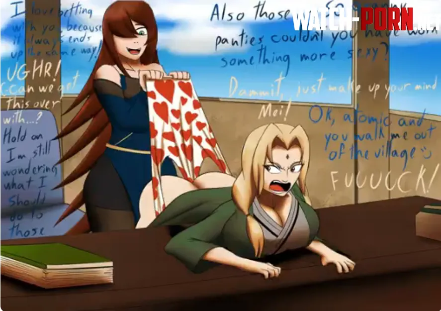 Mei Terumi giving Tsunade a wedgie to humiliate her because she lost a bet.(@thekillerwc1) by Fair_Championship471