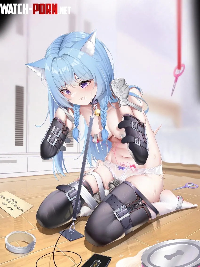 leashed & leaking kitten by neonnkitten