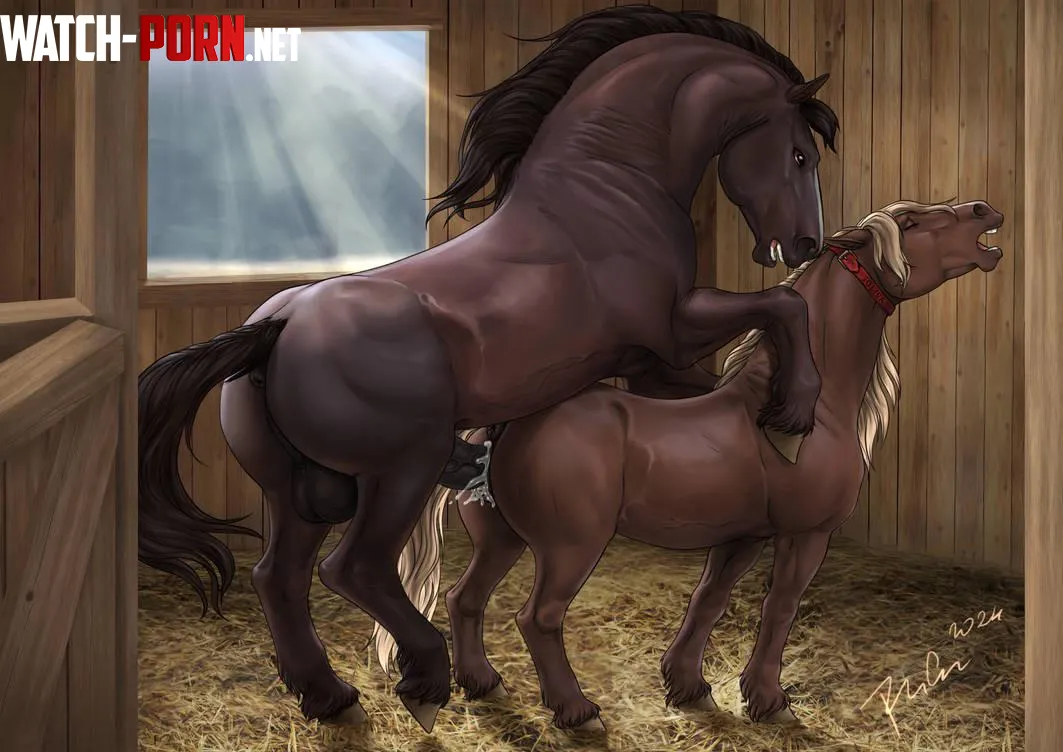 (Spoiler for bestiality Art) A different kind of job (Woman to female horse tf) by Dakinamau