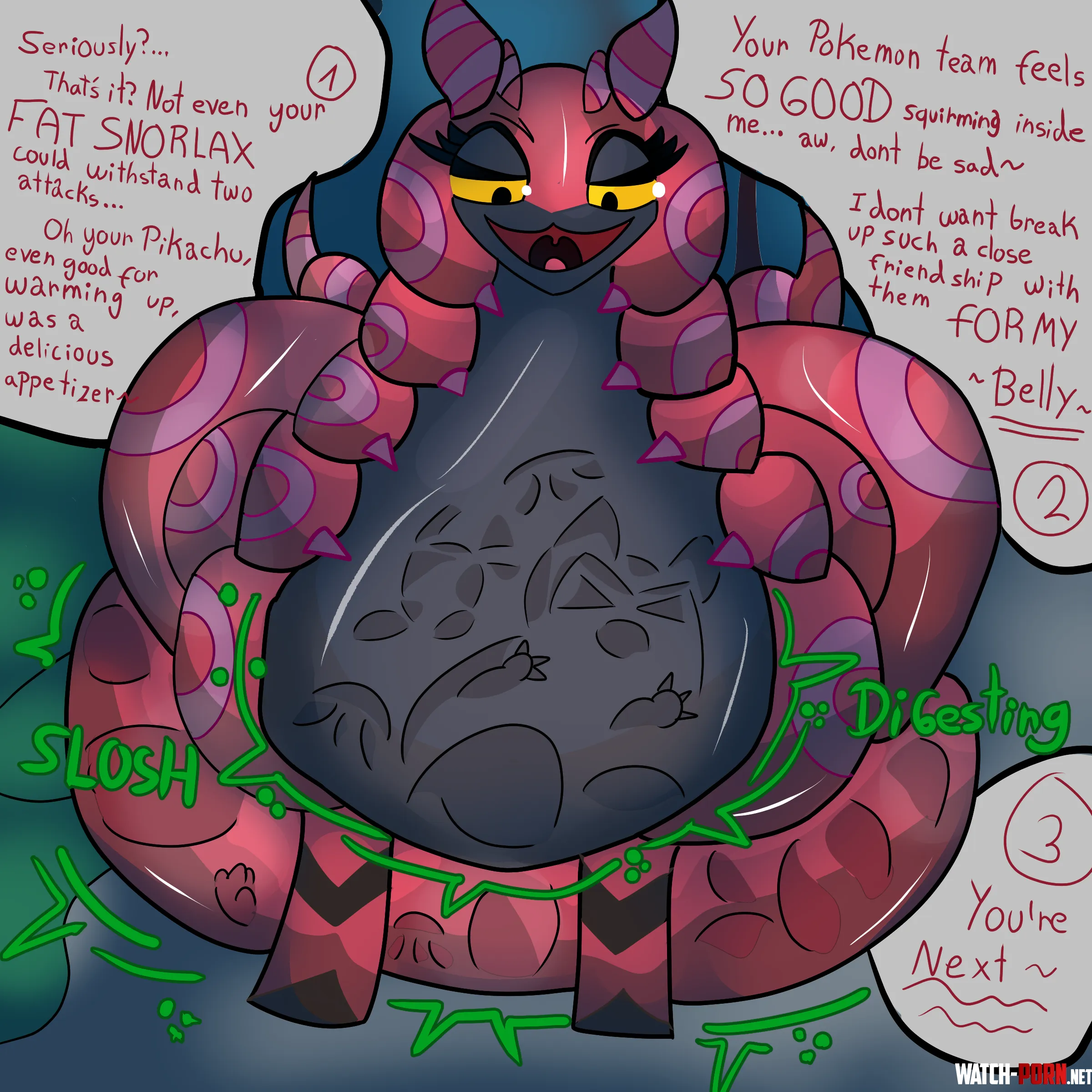 {image} Future food for scolipede~ [pokemon/scolipede pred/human prey/fatal digestion/multiples] by SnooMuffins4052