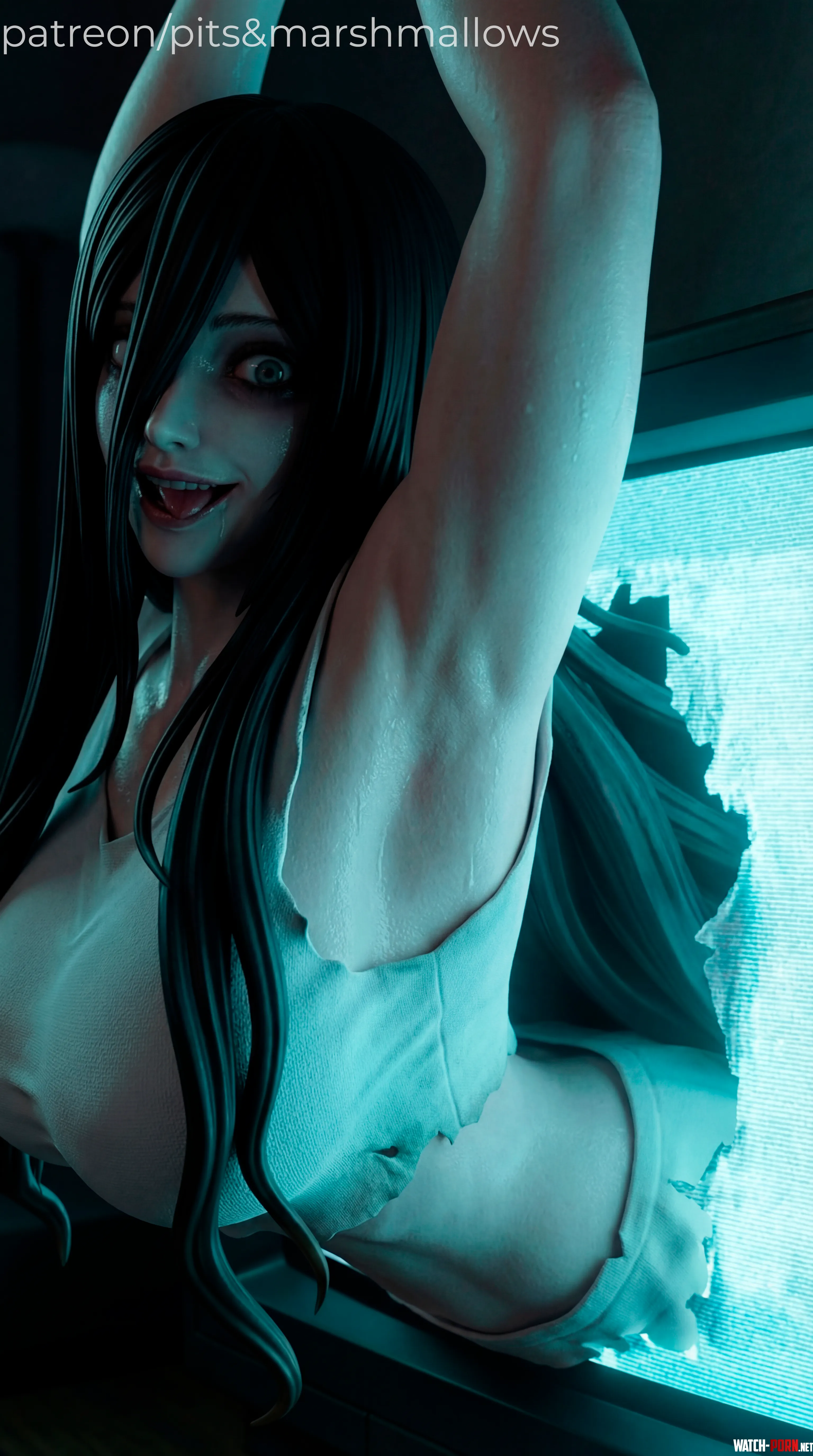 What’s weirder: the fact that I’m crawling out of your TV, or how much you want to smell my WELL-DAMPED pits? 📺💧🤤 ( pits&marshmallows ) by pits_marshmallows