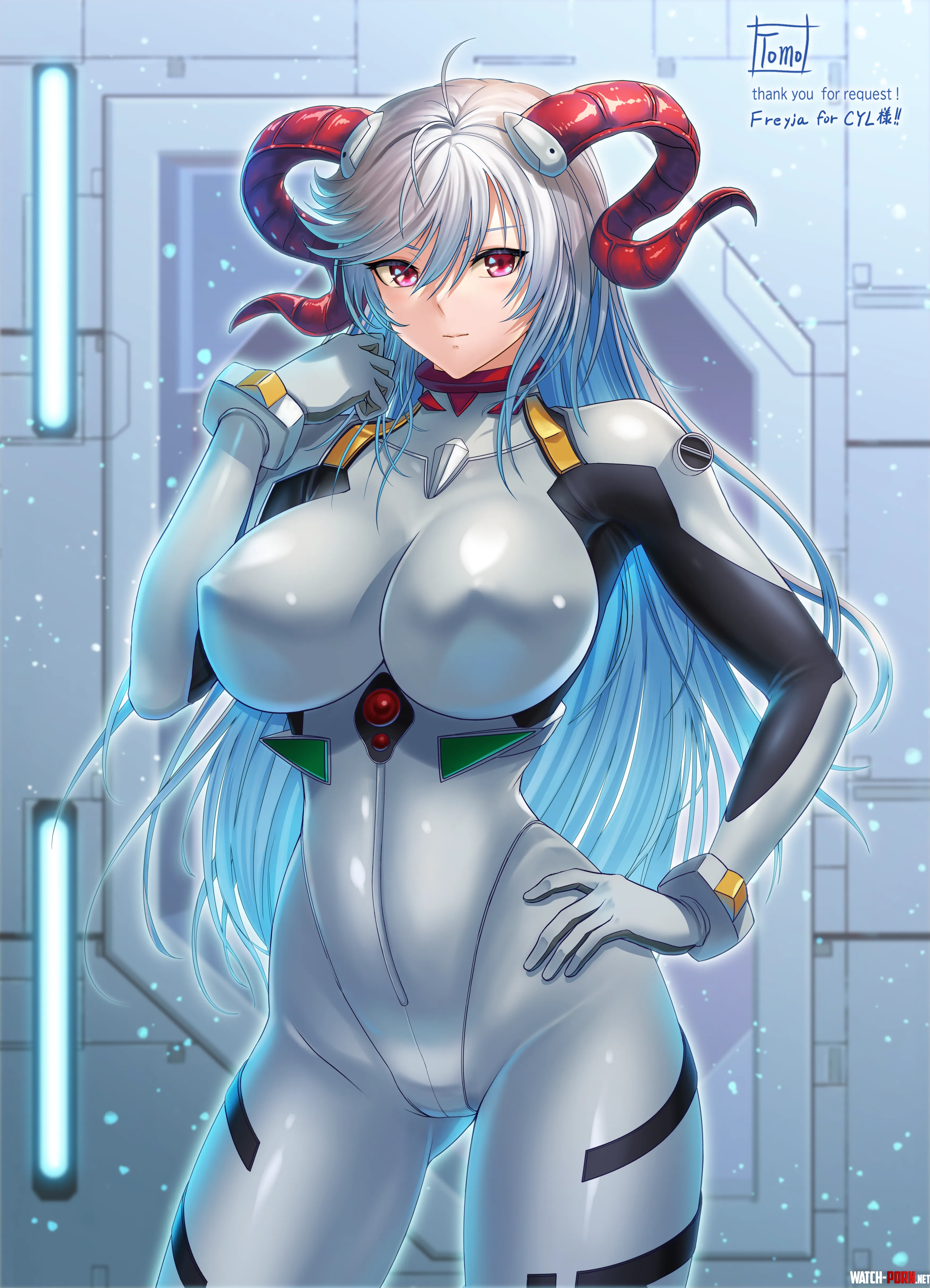 Freyja from Fire Emblem Heroes in Rei Ayanami's plugsuit!!They share seiyu!! PLEASE VOTE FOR HER IN CYL EVENT!! (commission by @Tomo_Eokaiteru) by TehAccelerator