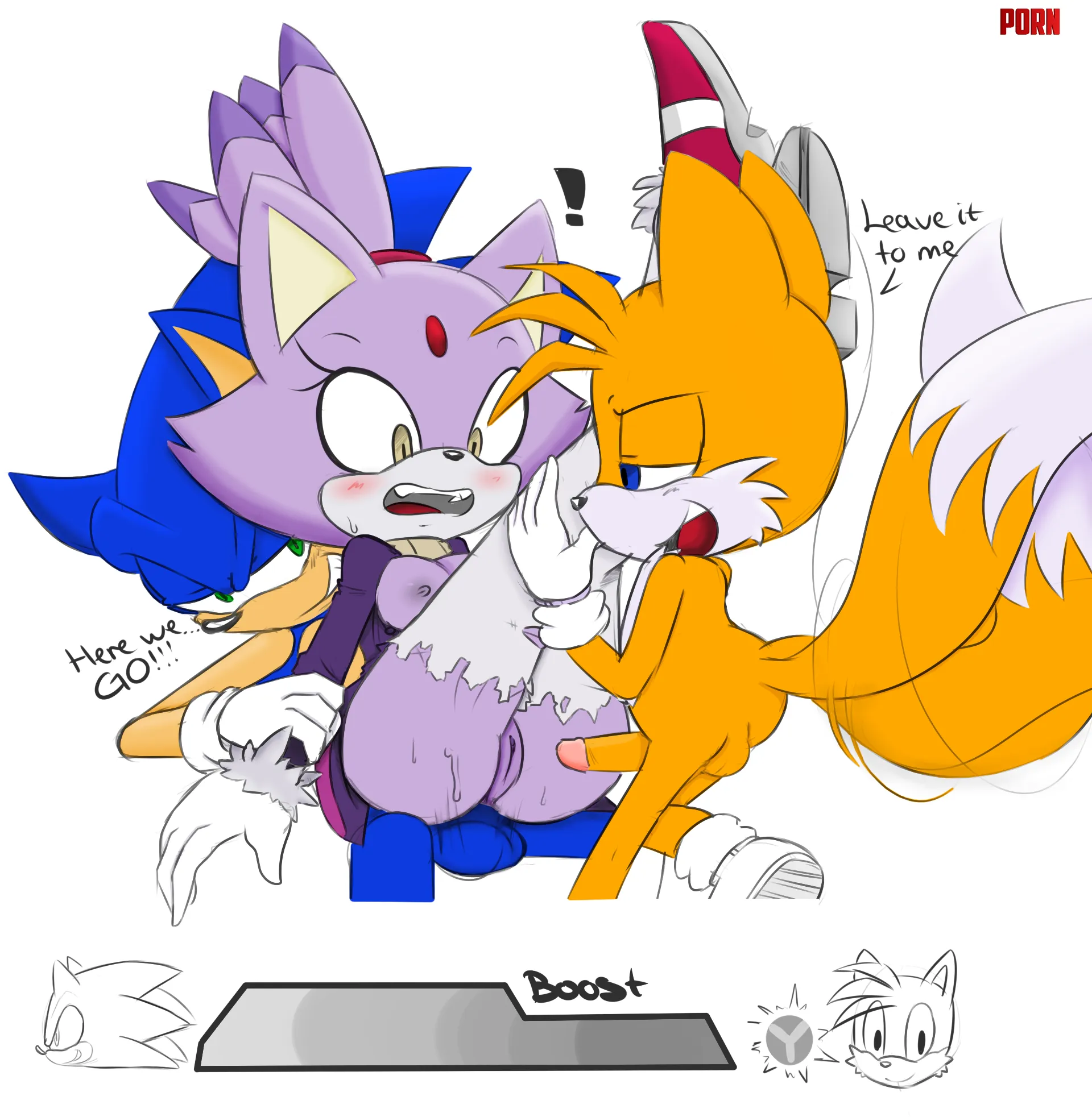 Sonic holds Blaze still for Tails to enjoy [hearlesssoul] by CalloftheWild69
