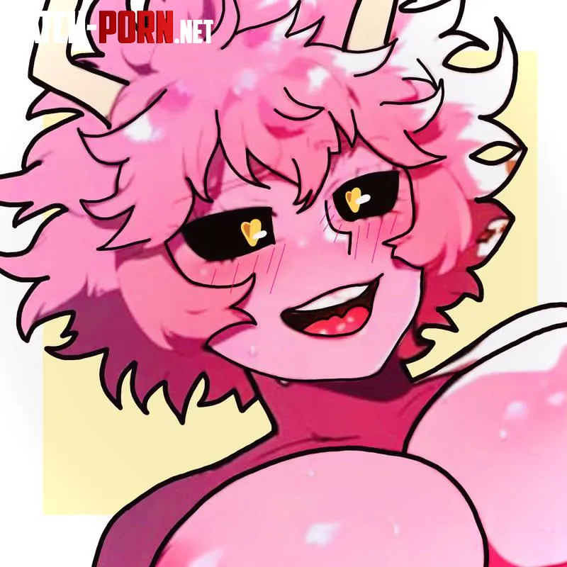 LF Color Source, mina ashido, pink skin, pink nipples, horn, horns, black sclera, heart shaped pupils by elpillineXd