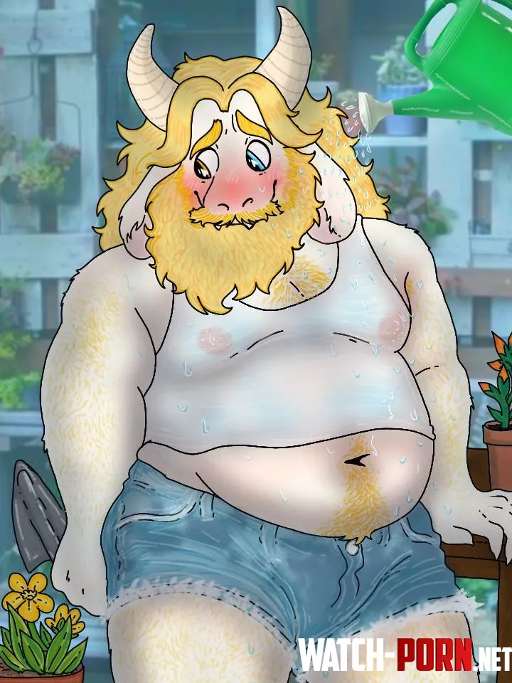 [He looked like he needed to cool off after tending to his flowers] by Hot_Bear763