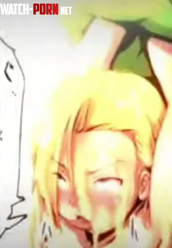 LF Color Source: 1girl, ahegao, android 18, armpits, arms up, asymmetrical bangs, blonde hair, blush, close-up, face, foreign text, green skin, hair behind ear, hair over one eye, open mouth, rolling eyes, short hair, speech bubble, tongue out by HentaiSource_Archive