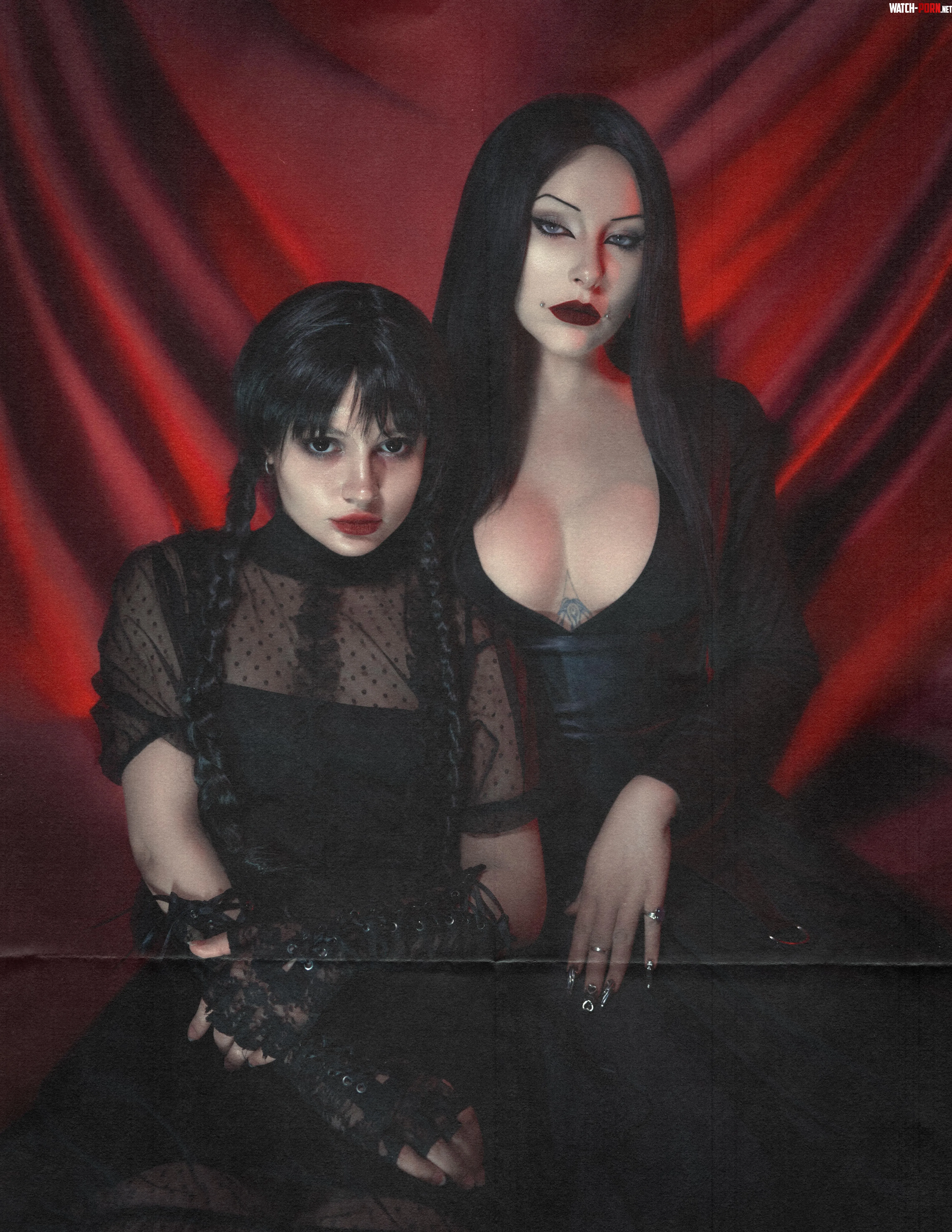 Wednesday & Morticia cosplay by Alcoholy & Torikachan by torikachan