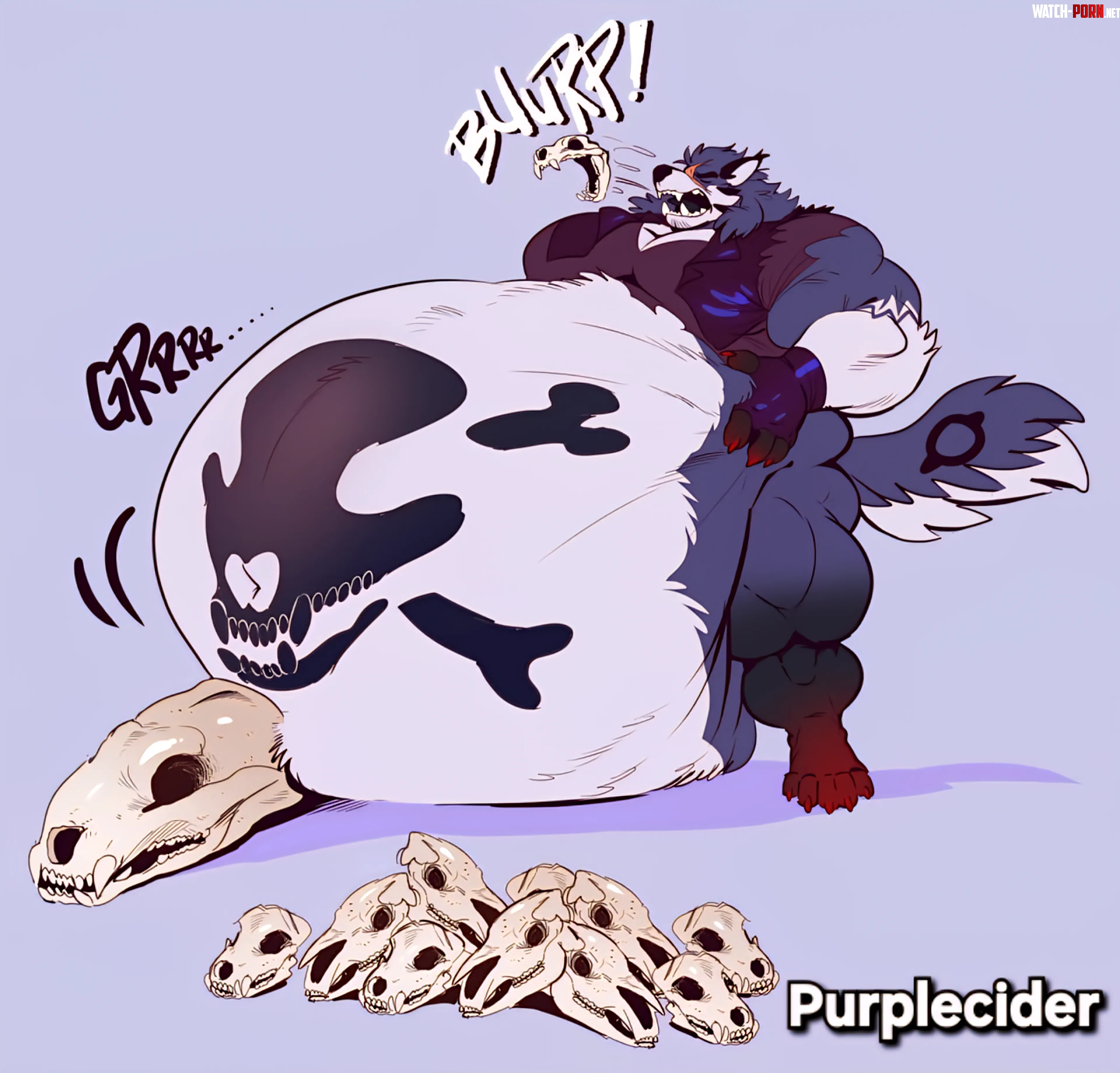 {Image}  Being an Eldritch Beast with a stomach as deep as the abyss means you always gotta eat an unmeasurable quantity of food, luckily enough it's easy to lure people when need a filling meal ☠️☠️☠️ (@purplecider.bsky.social) by Sonic_the_hedgedog