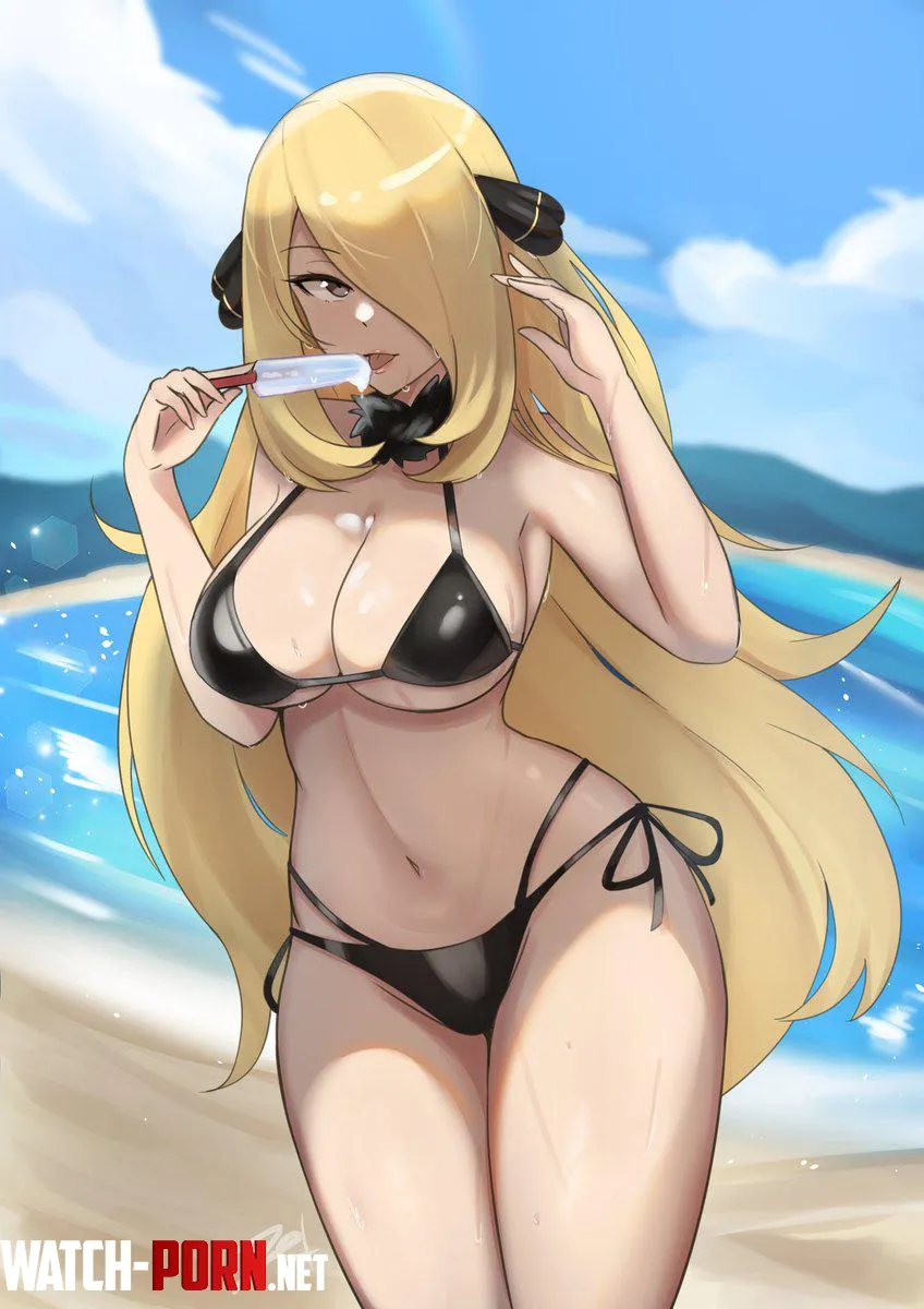 Cynthia at the beach [Pokemon] by Vesrya