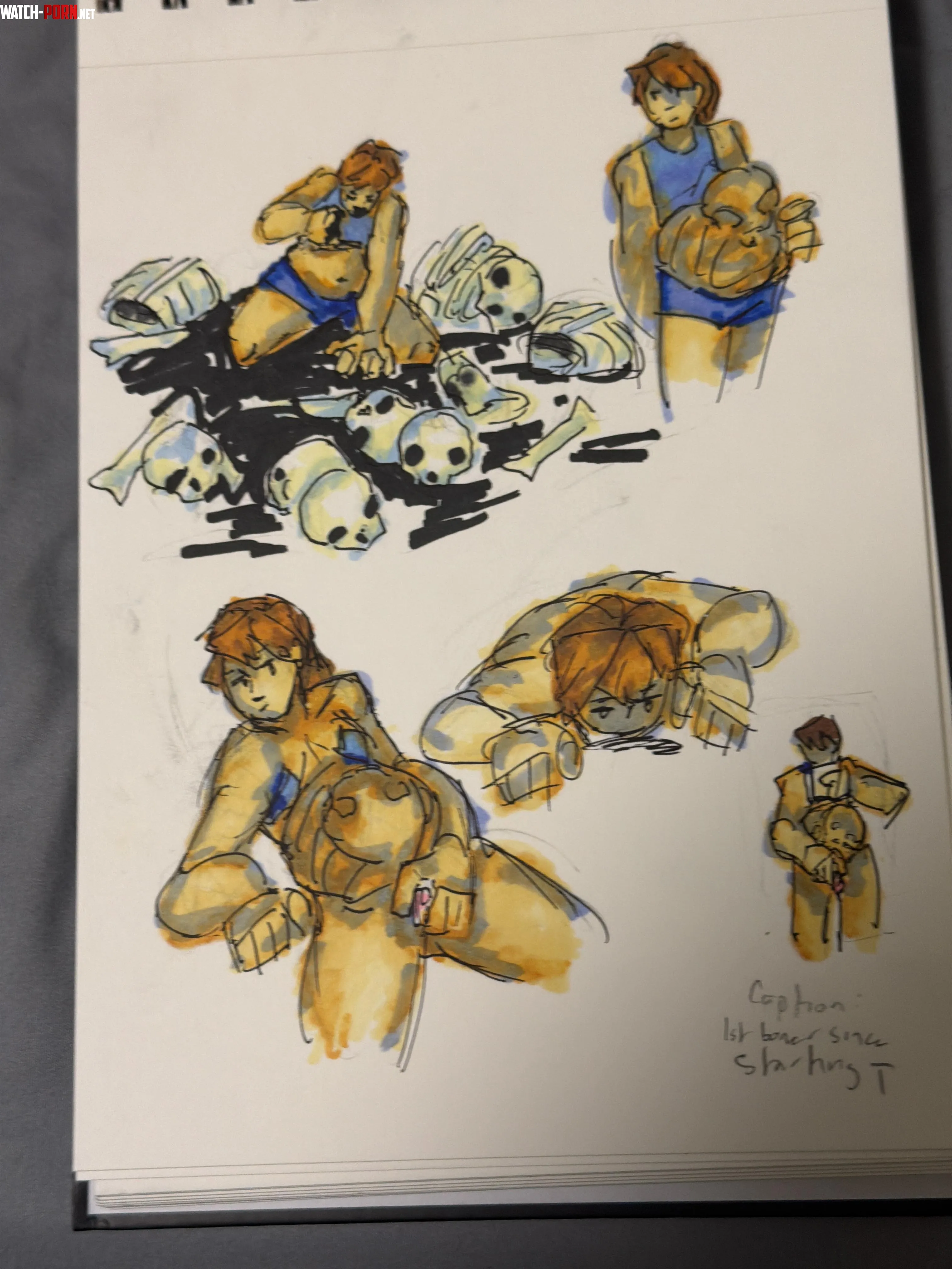 {image}(CW: bones and vomit) I'm learning to use alcohol markers so here's some vore doodles [TM/?][TM/multi](yesthatcorvid) by BusinessSuitCorvid