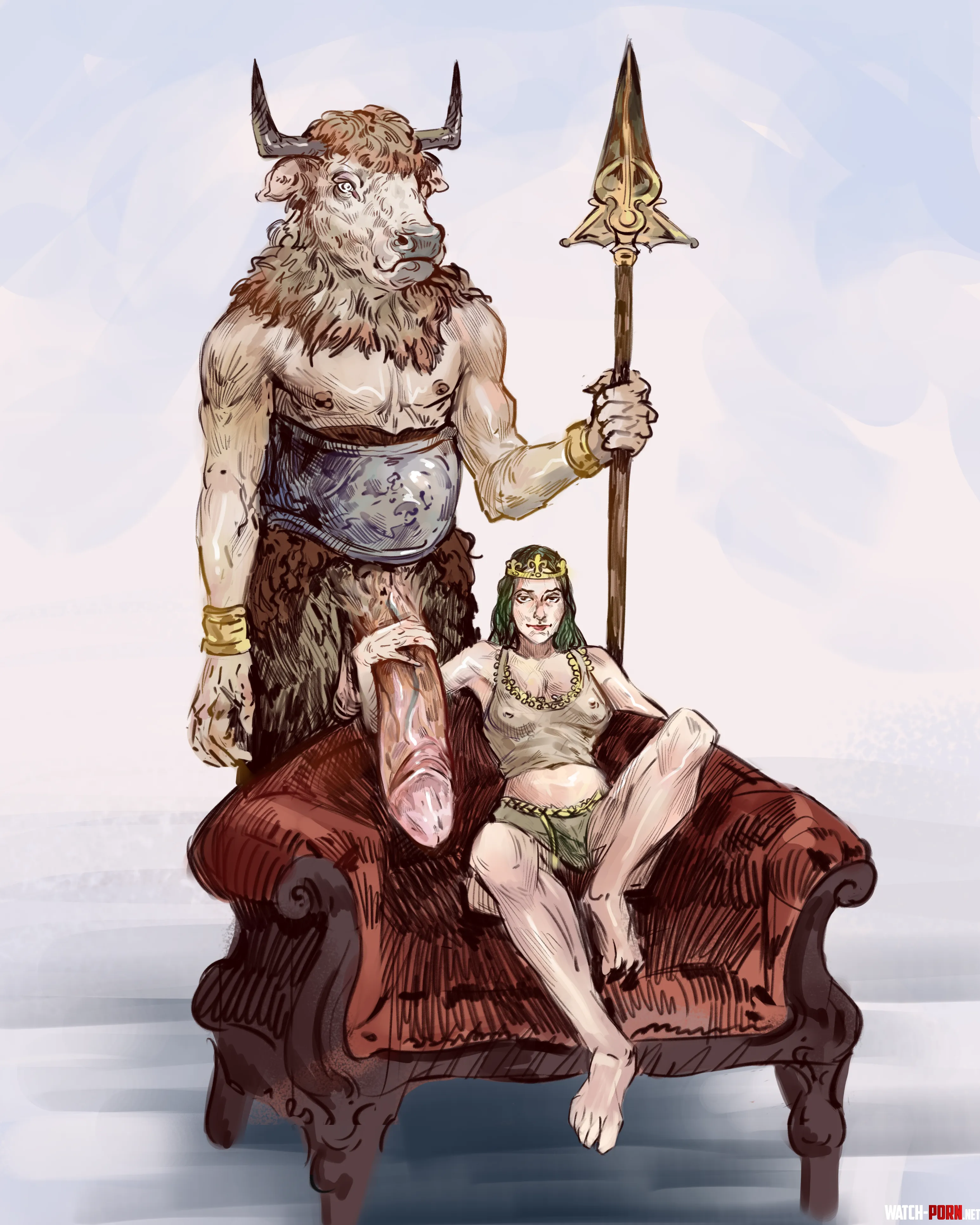 The Kingdom's Queen with her Personal Minotaur (LilyVupyria) [OC] by LilyVupyria