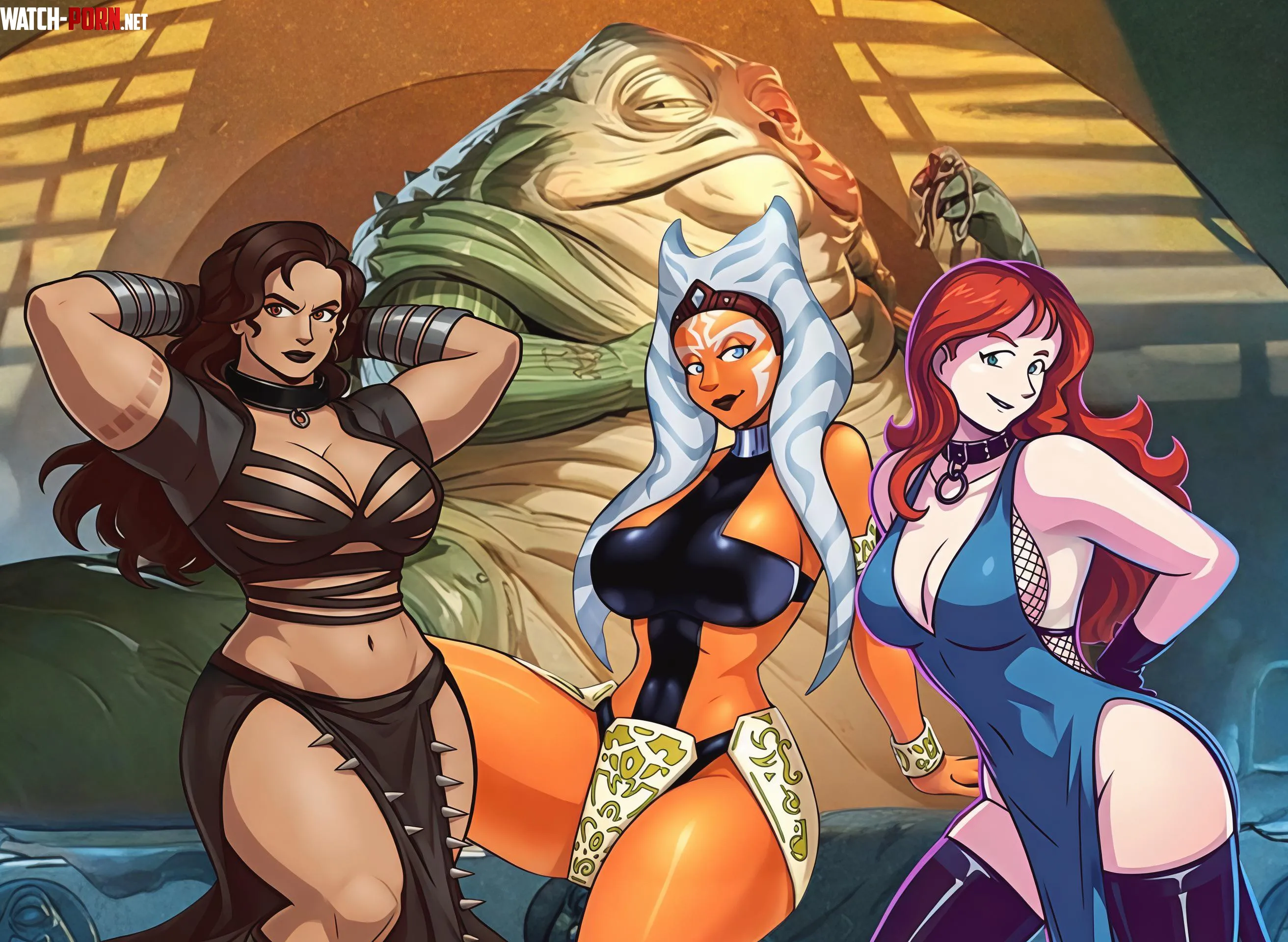 Ahsoka, Cara Dune & Mara Jade enslaved by Jabba the Hutt (Art by Blazbaros) by Captain_DC_26
