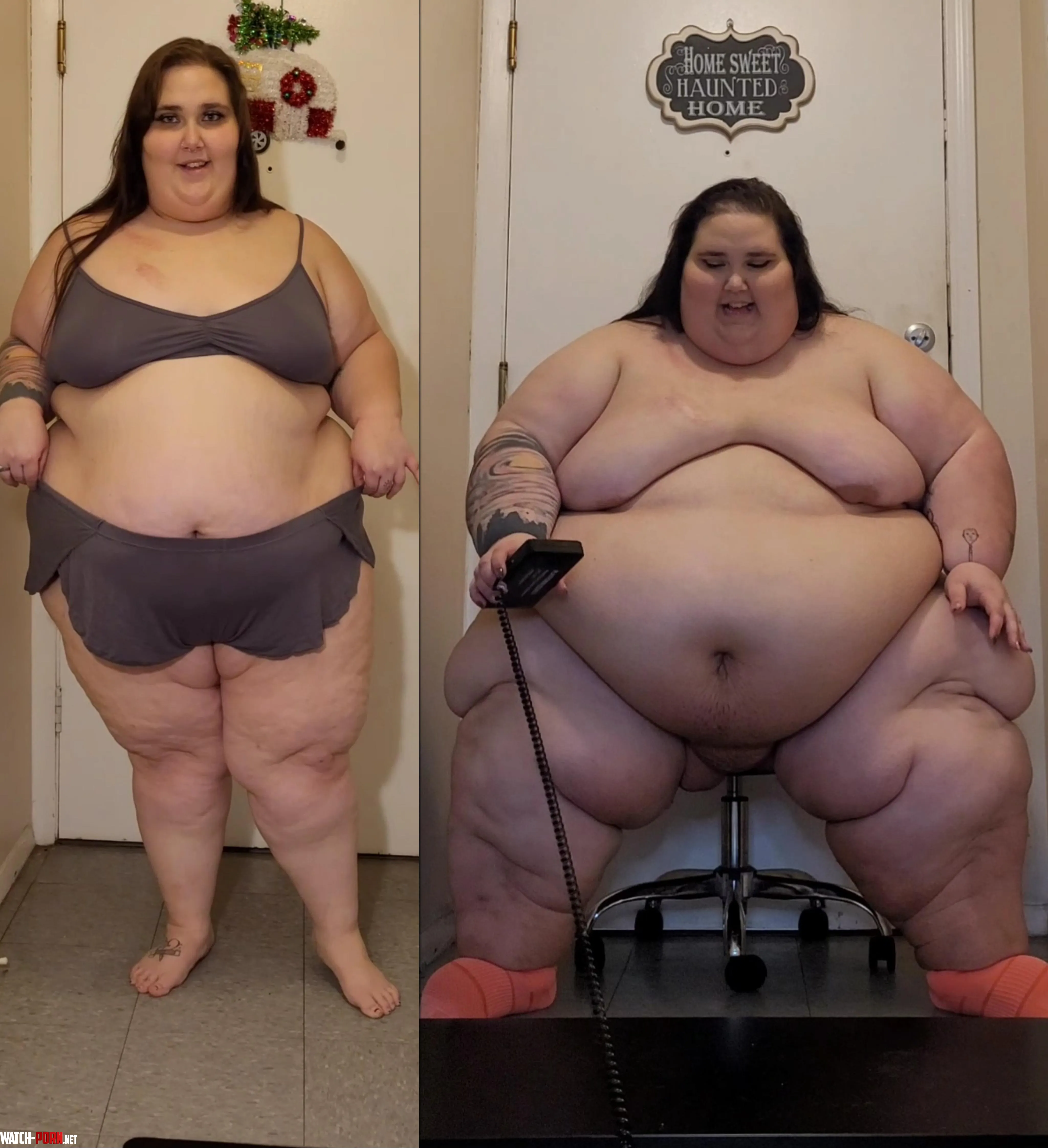 My first weigh-in versus the one I just posted. I'm twice the size I used to be.😳 by Ssbbw-Twinkiebelle