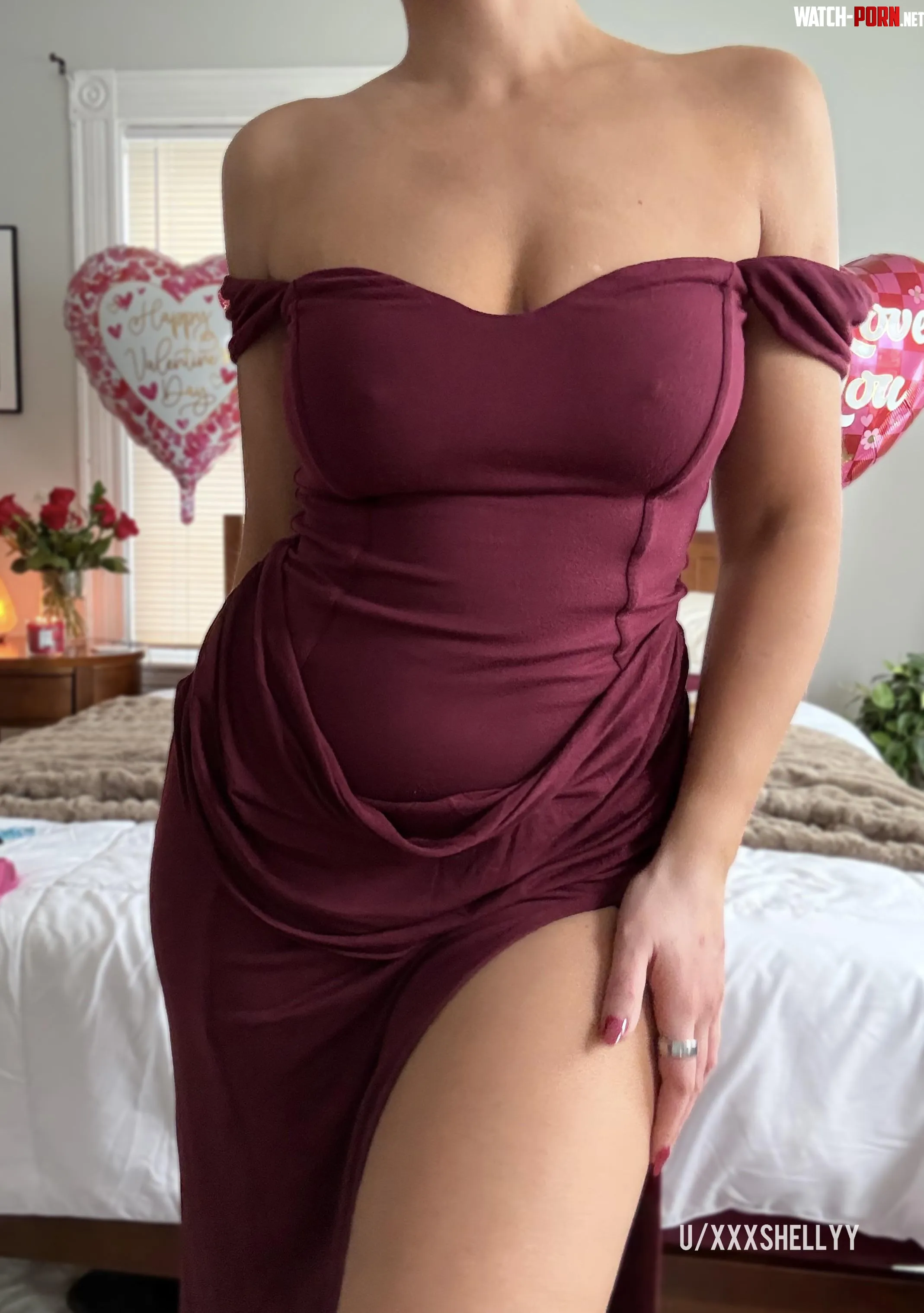 Braless in my Valentines dress by xxxshellyy