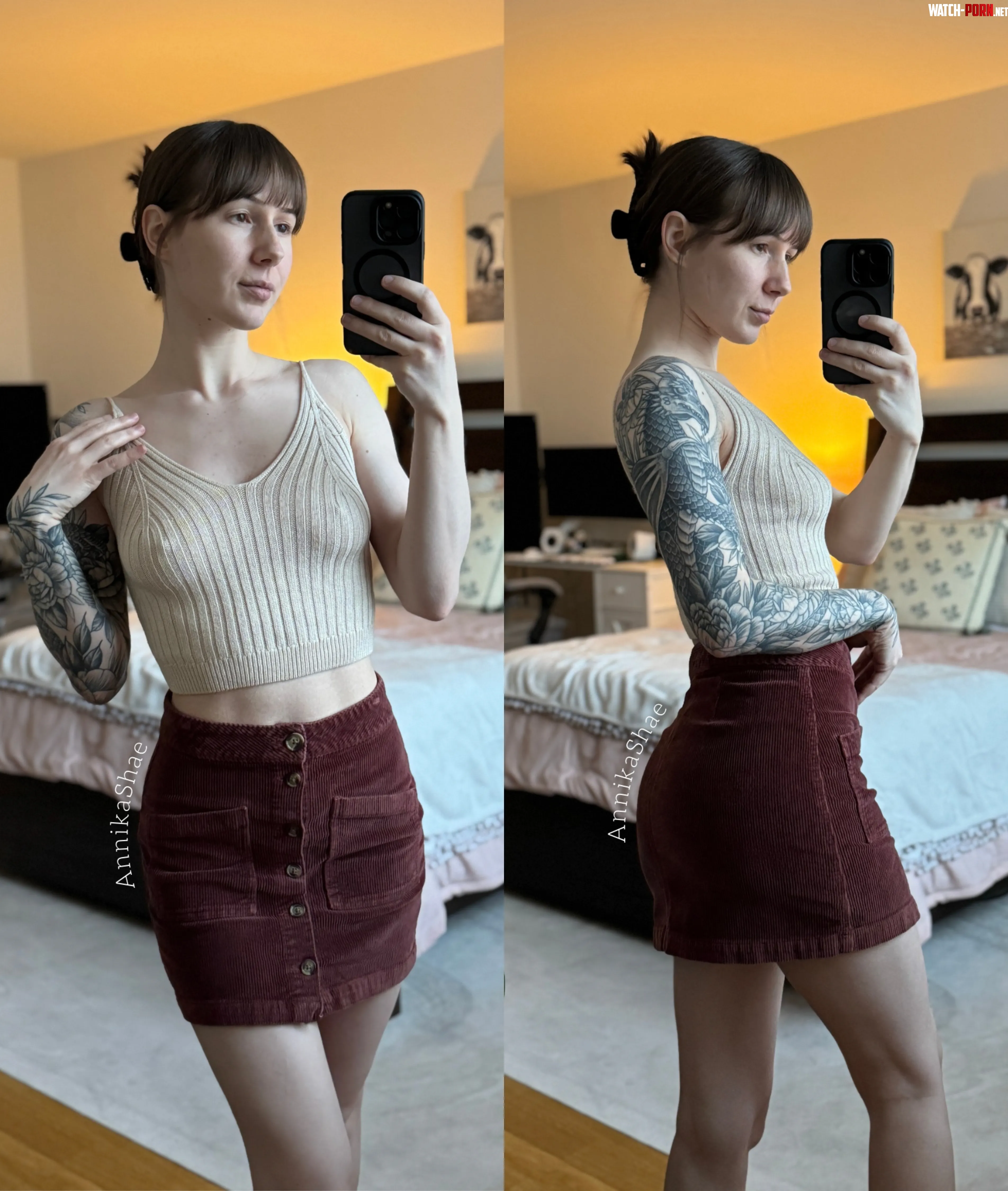 knit crop top and corduroy skirt by AnnikaShae