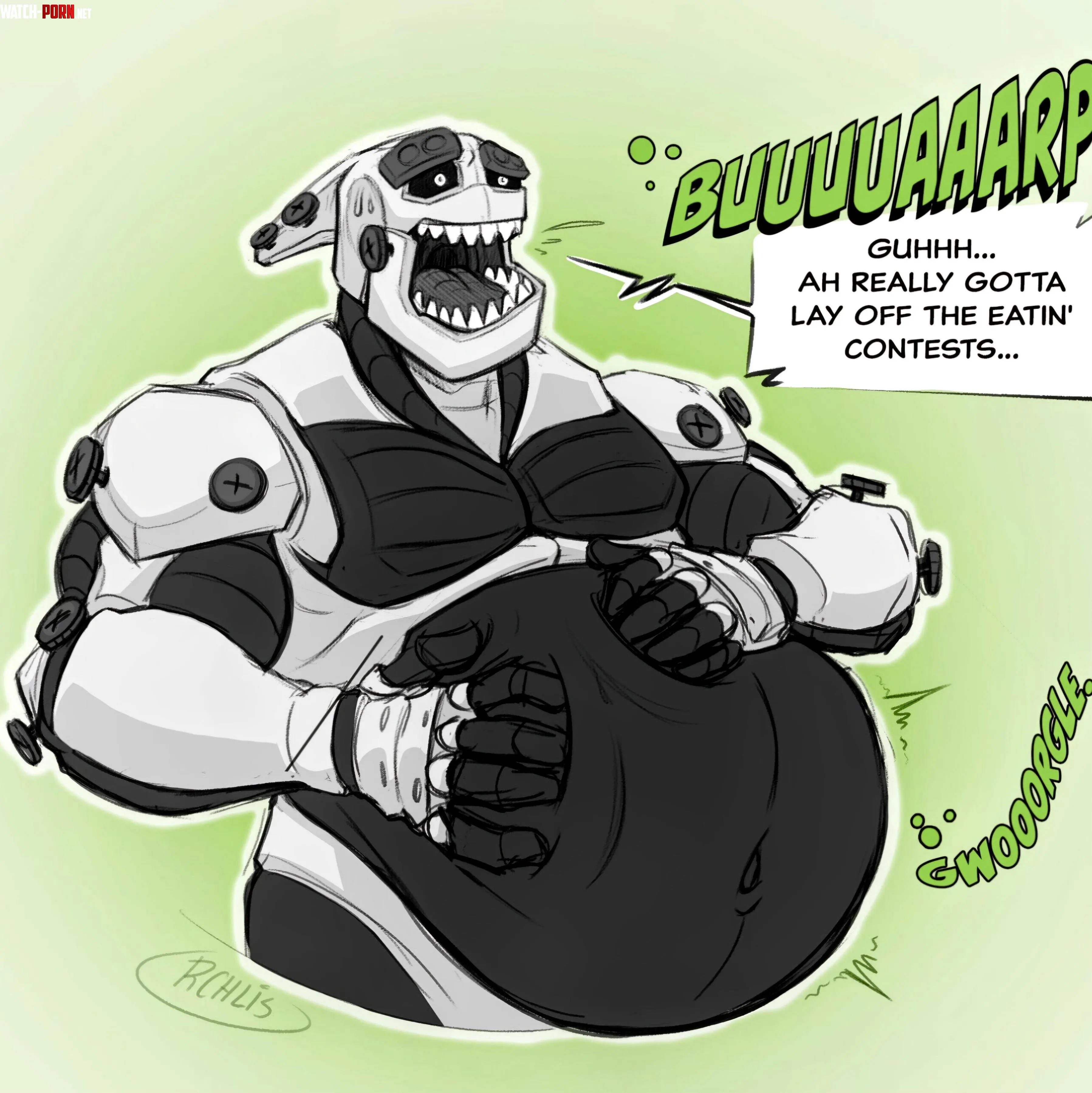 {Image} Gluttonous robot Modem in the aftermath of a rather hefty meal... Not much else to say about this one besides the fact that I love Modem's design... (NoctoNommer) by Sonic_the_hedgedog