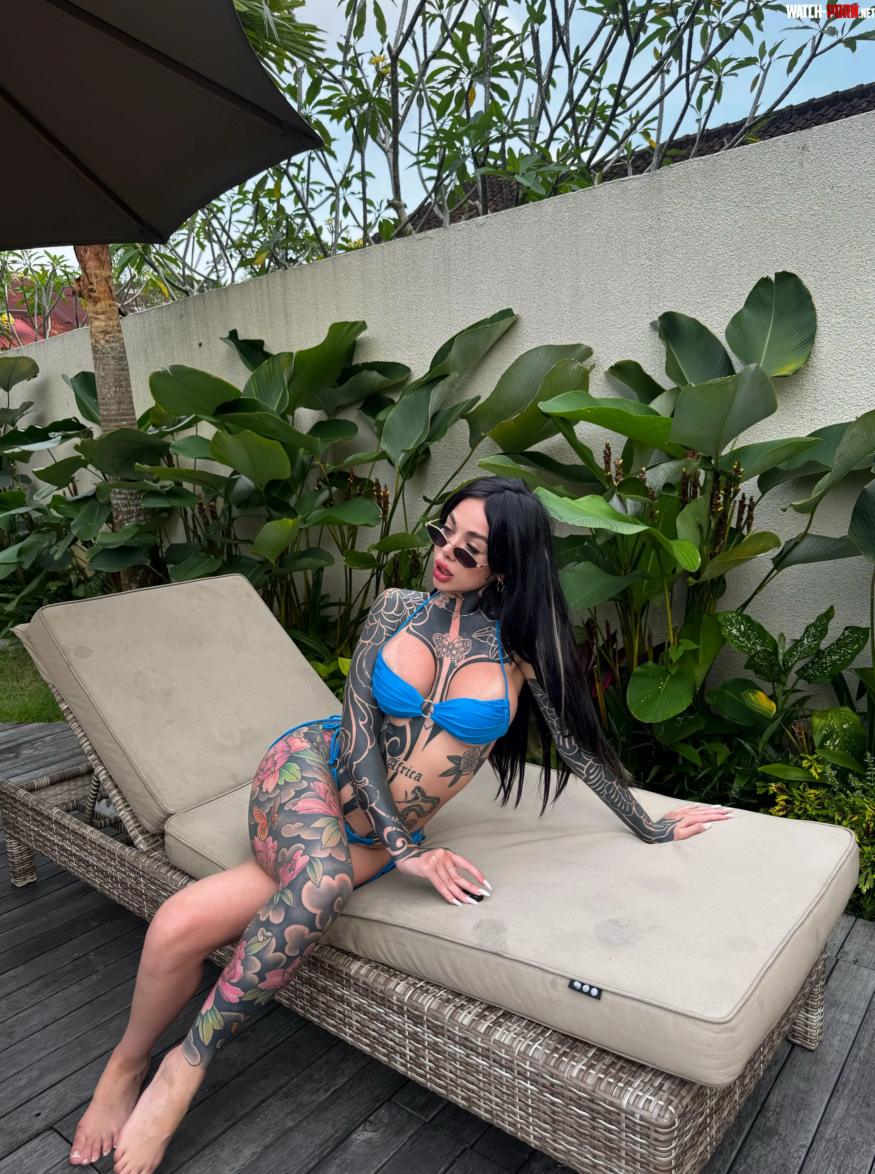 blue bikini looks good on my tattooed body by inkedgirlmiaaa